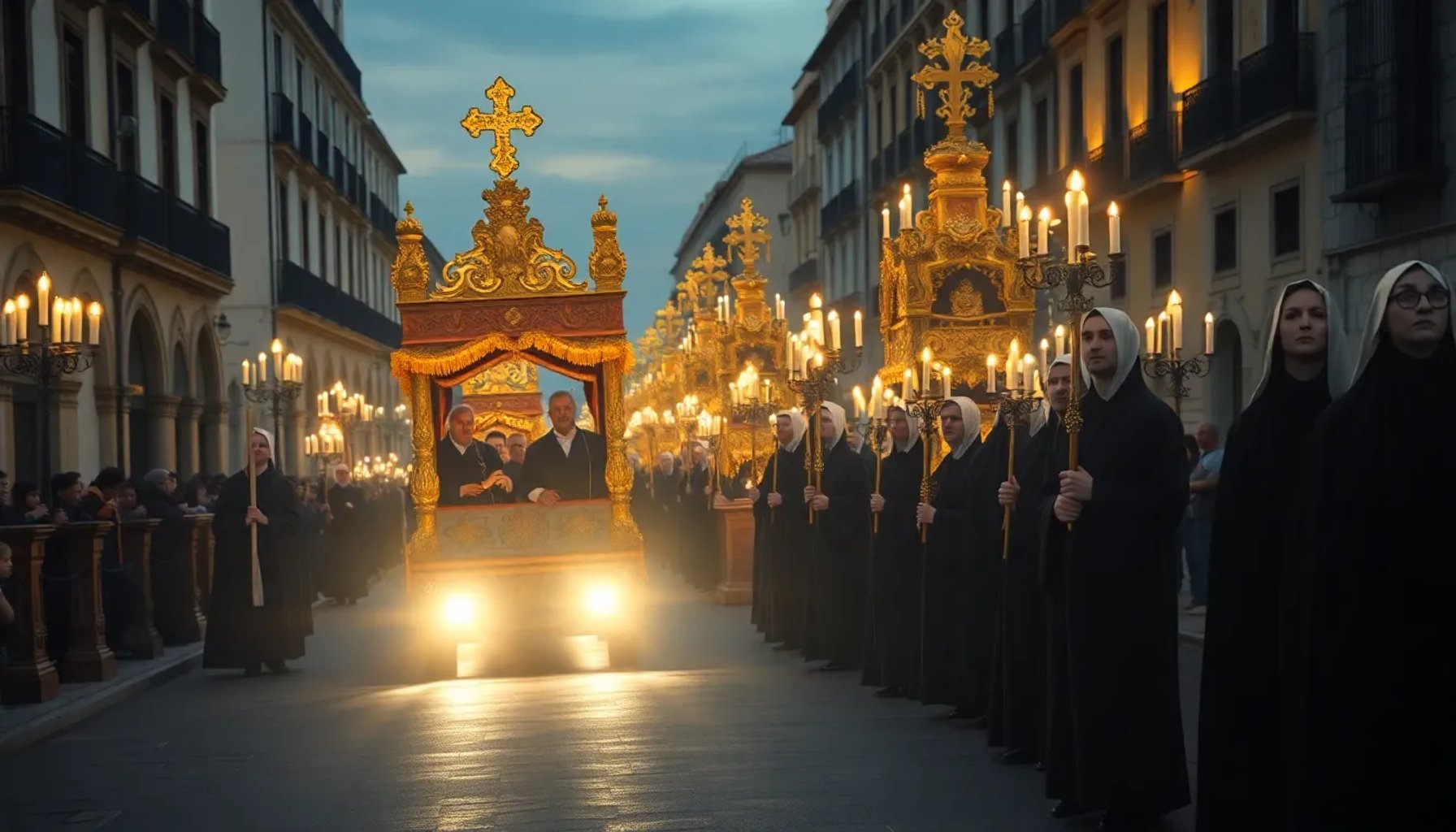 Vista panorámica de la procesión del Sábado Santo recorriendo la calle San Fernando en Sevilla