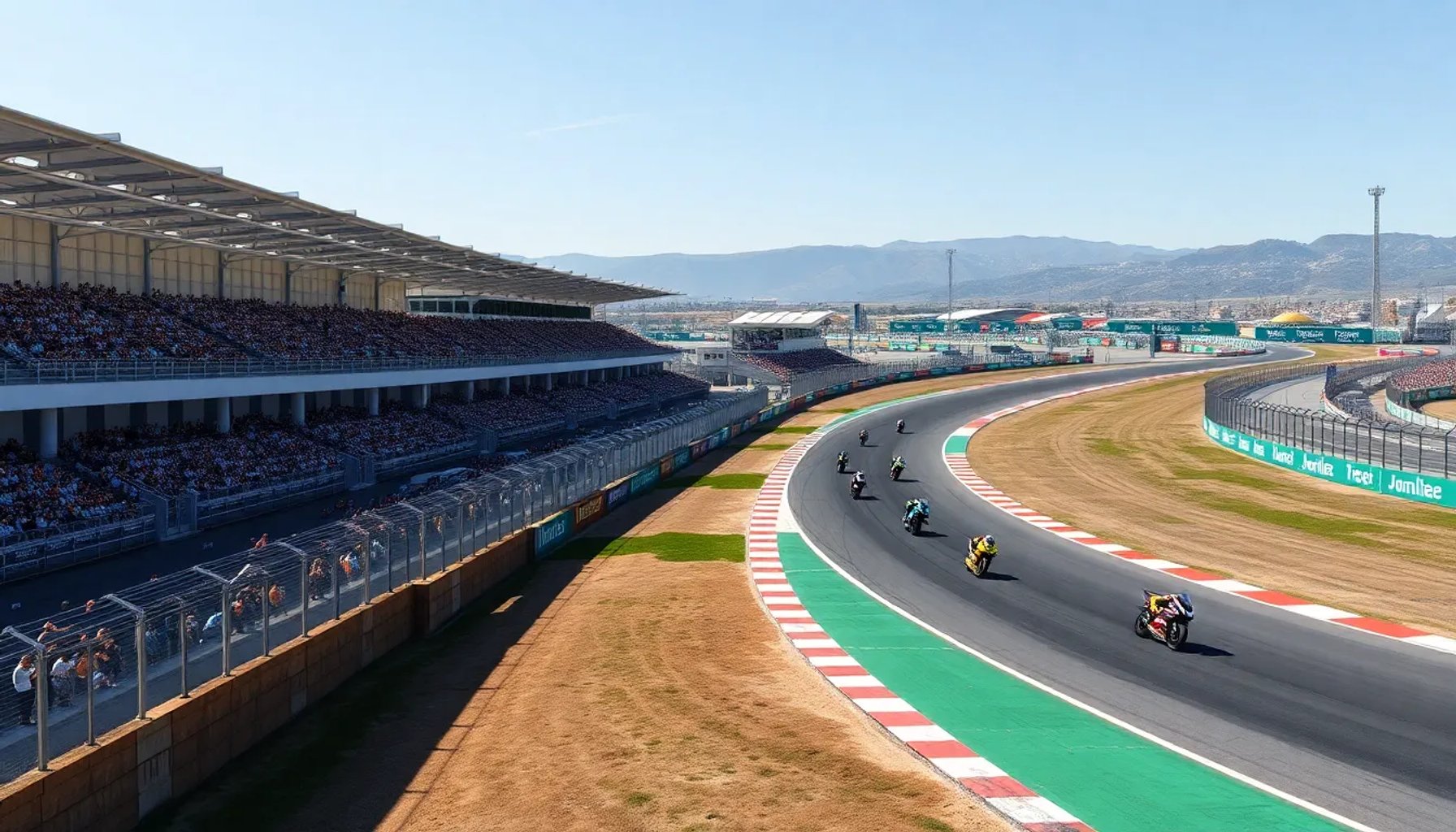Imagen del circuito de Jerez de la Frontera con motos de MotoGP en pista