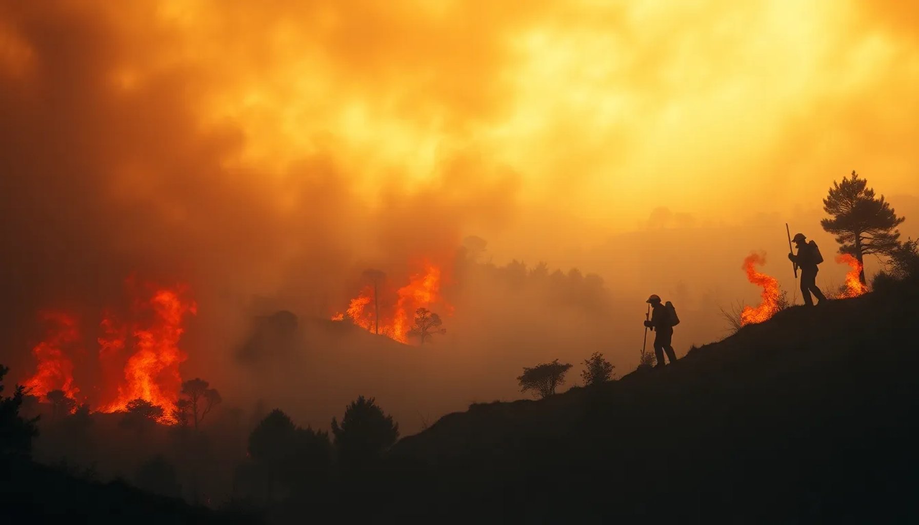 Bomberos combatiendo un incendio forestal en la ladera del Maigmó, Tibi, Alicante
