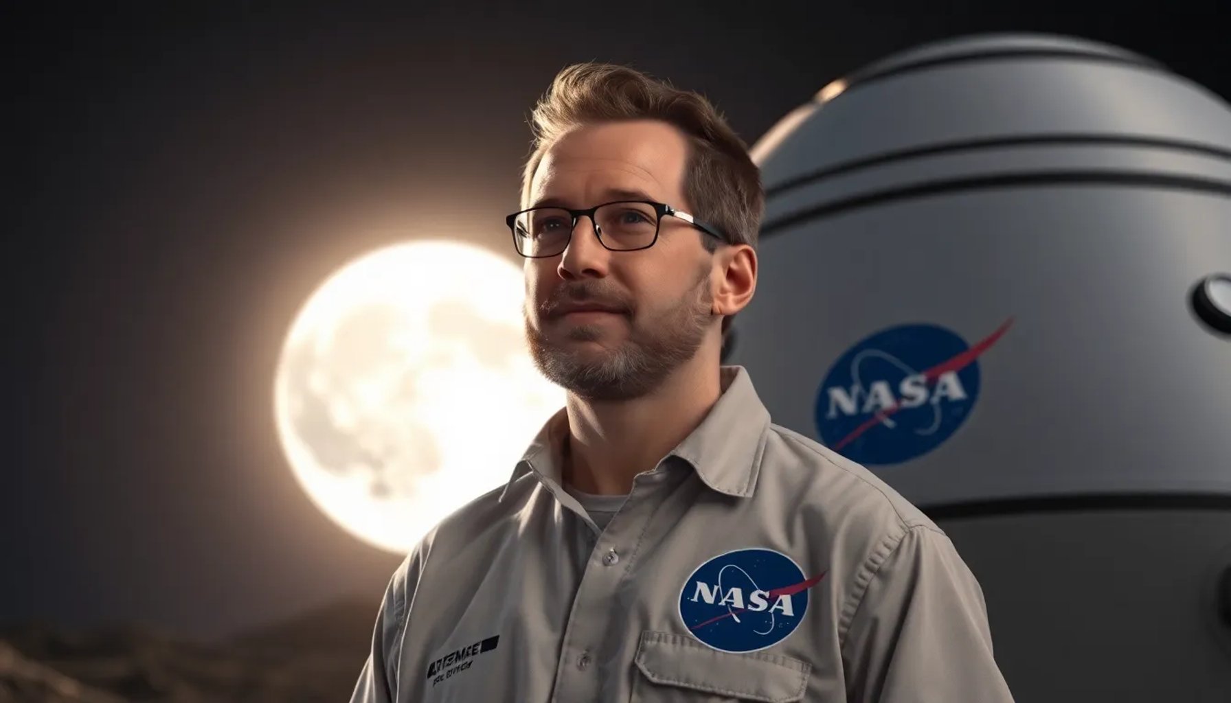 Jared Isaacman frente a la nave Artemis II, simbolizando el futuro de la exploración lunar