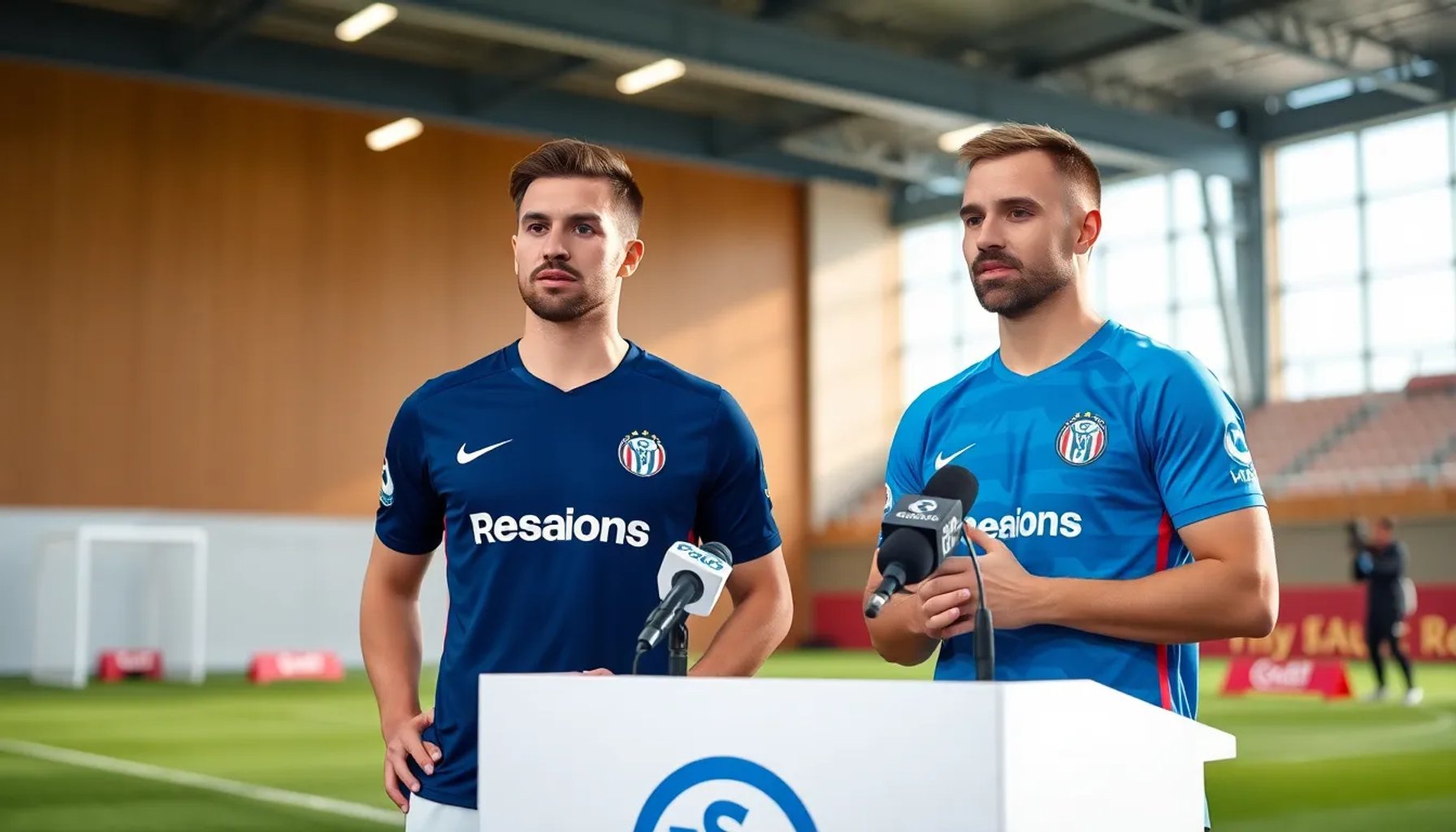 Jon Martín y Óskarsson hablando en una rueda de prensa en Zubieta antes de la final de Copa del Rey