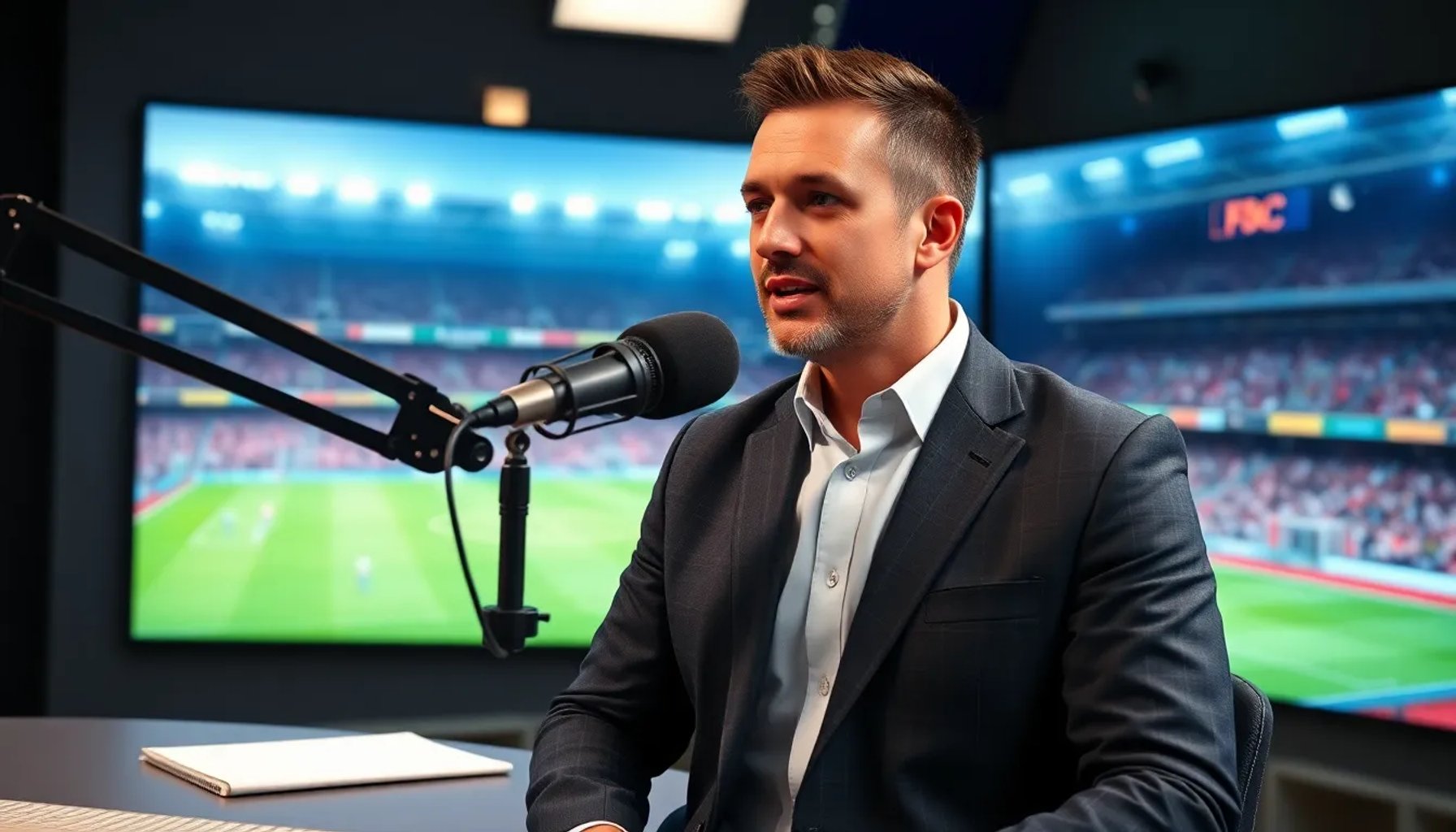 Jorge Segura hablando en el estudio mientras analiza el partido de la Real Sociedad en Anoeta