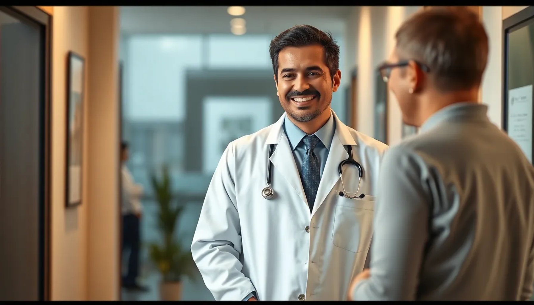 Médico explicando los beneficios del ejercicio contra el estrés crónico en consulta