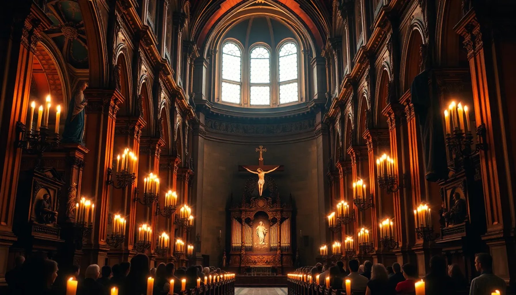 Interior iluminado de la Catedral de Sevilla durante la celebración del Jueves Santo