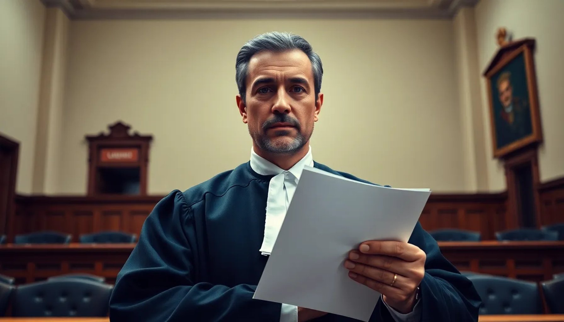 Imagen del juez Peinado leyendo documentos judiciales en un tribunal