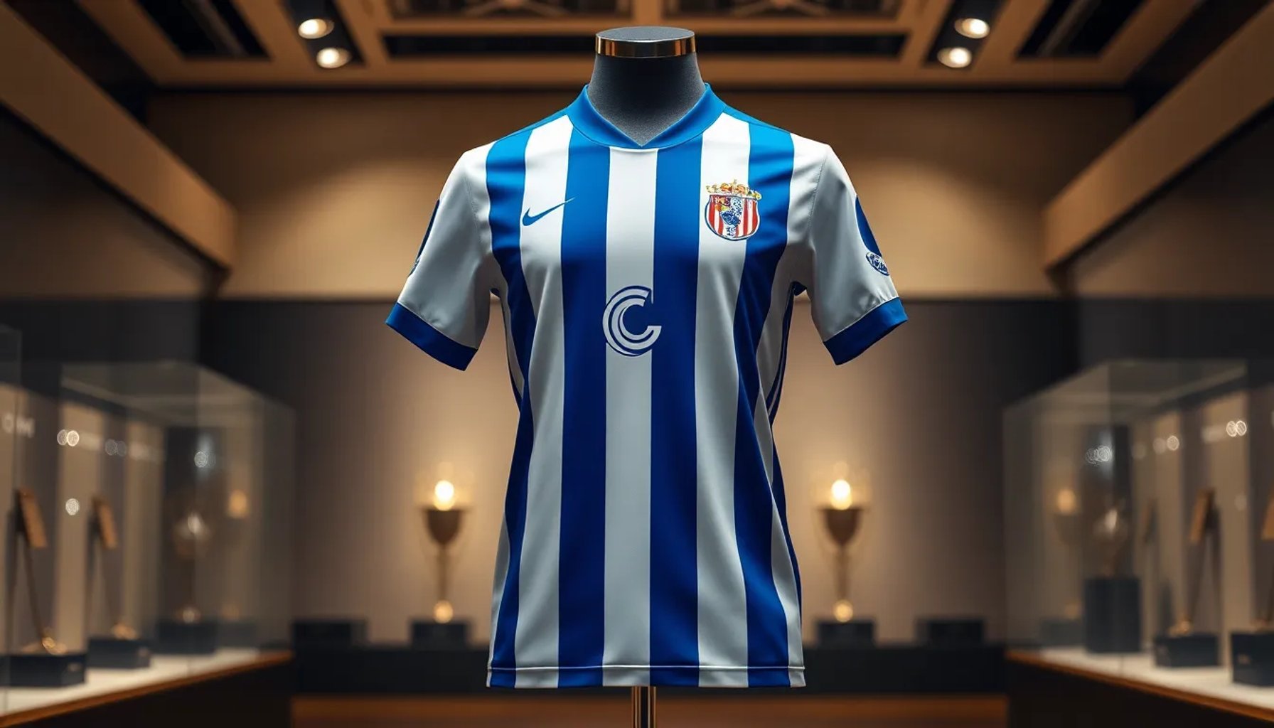 Camiseta azul y blanca de la Real Sociedad, equipo campeón de fútbol español