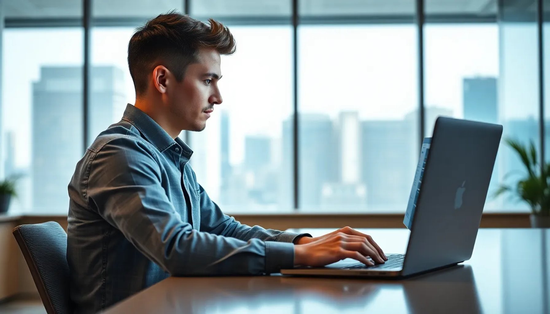 Persona revisando información en una pantalla con indicadores de veracidad