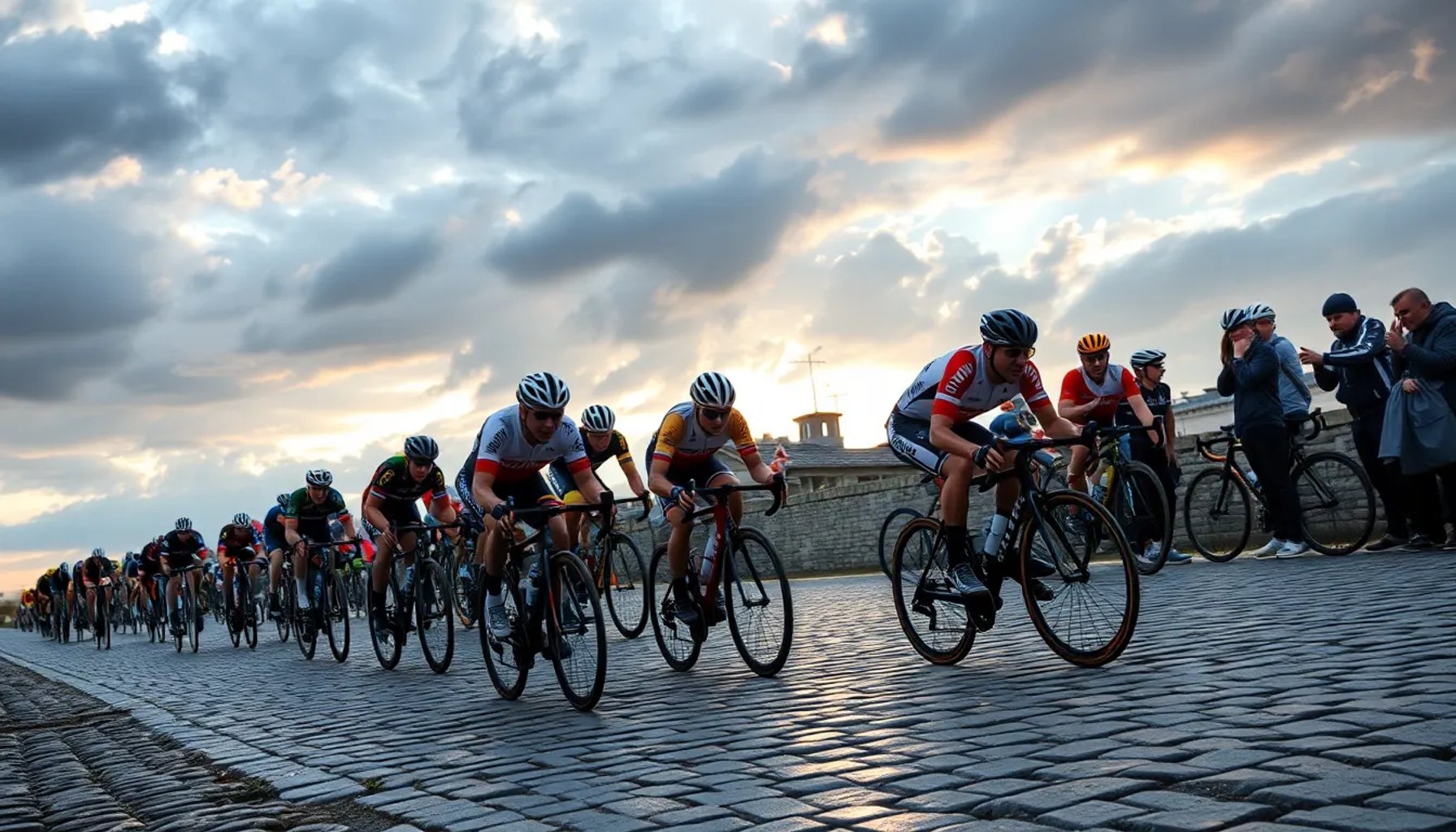 Imagen hero del París‑Roubaix 2026 con los corredores Tadej Pogacar, Mathieu van der Poel y Wout van Aert en la famosa sección de los adoquines