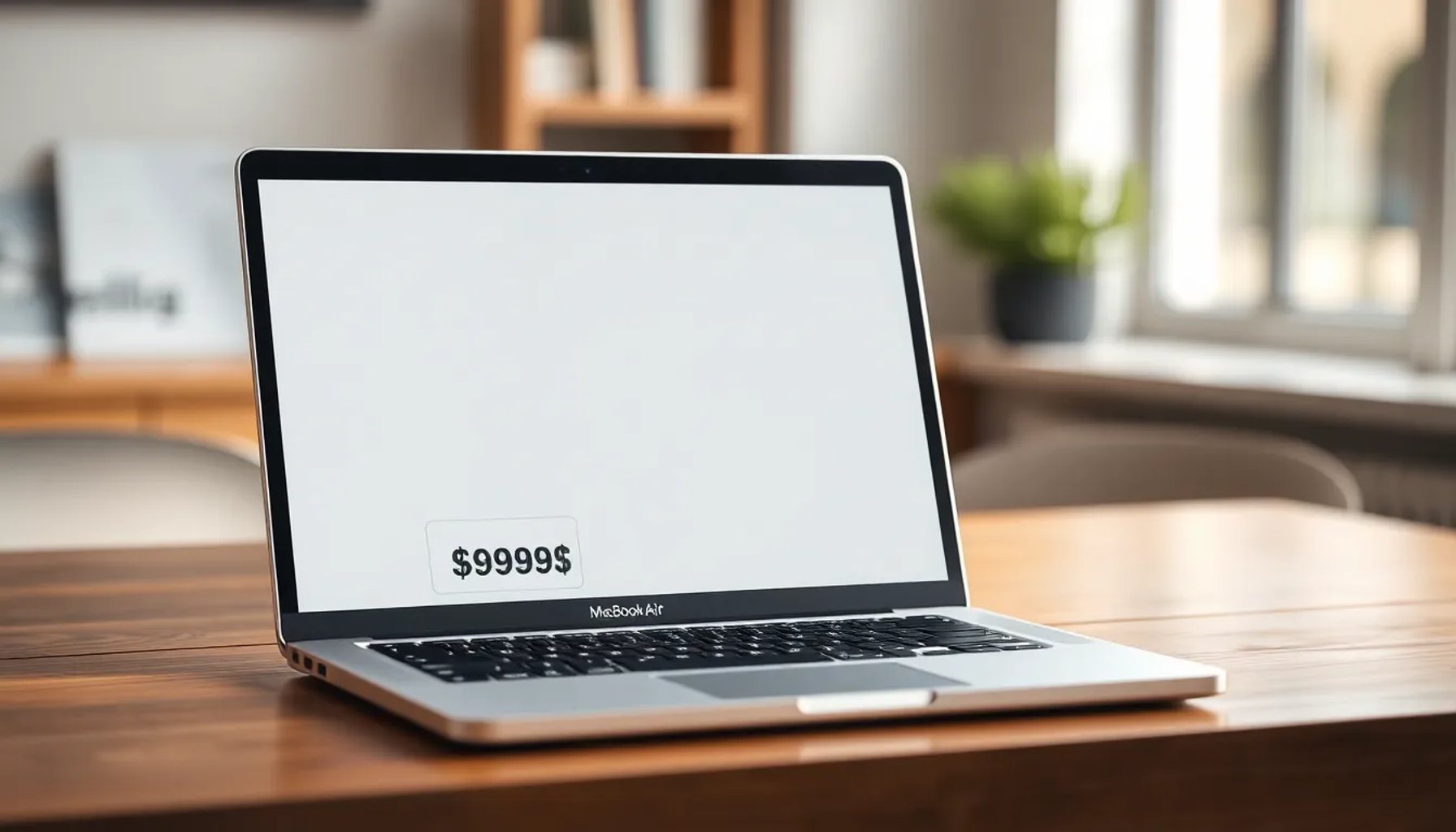 MacBook Air M4 abierto sobre una mesa, mostrando su pantalla Retina y una etiqueta de precio reducido