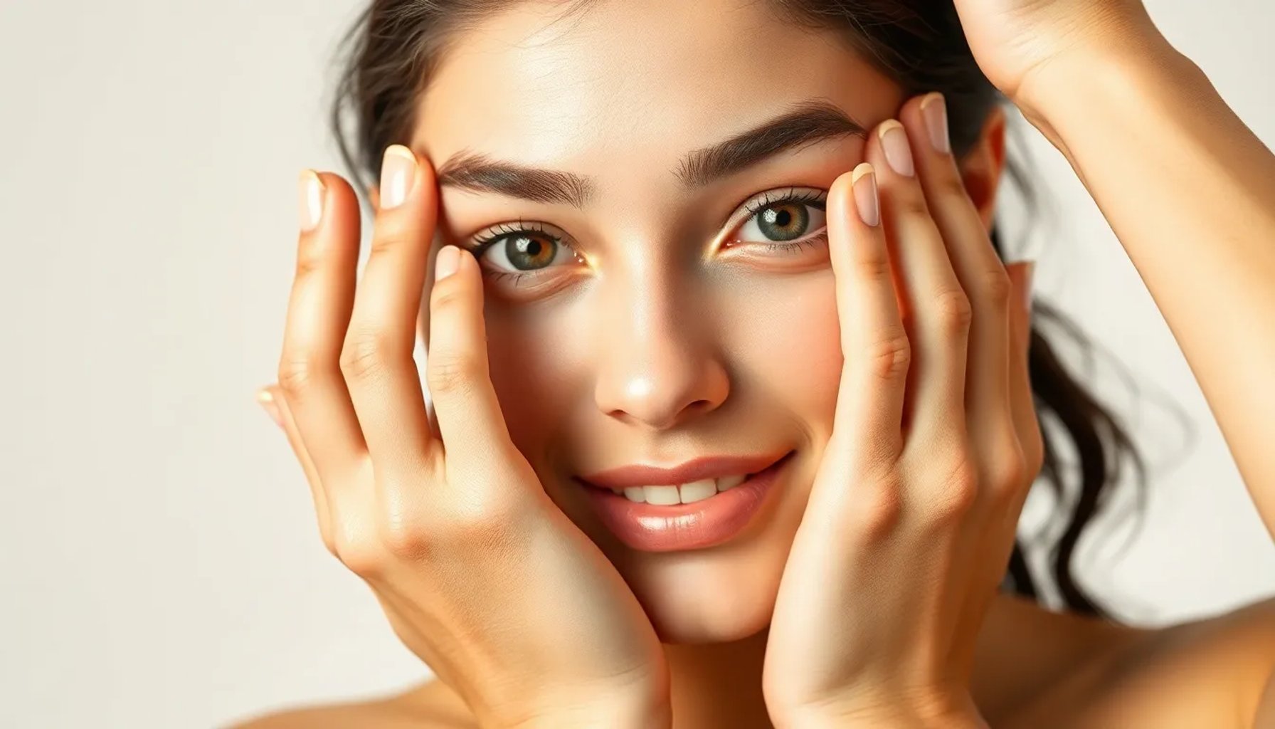 Manos jóvenes y bien cuidadas mostrando una piel lisa y luminosa