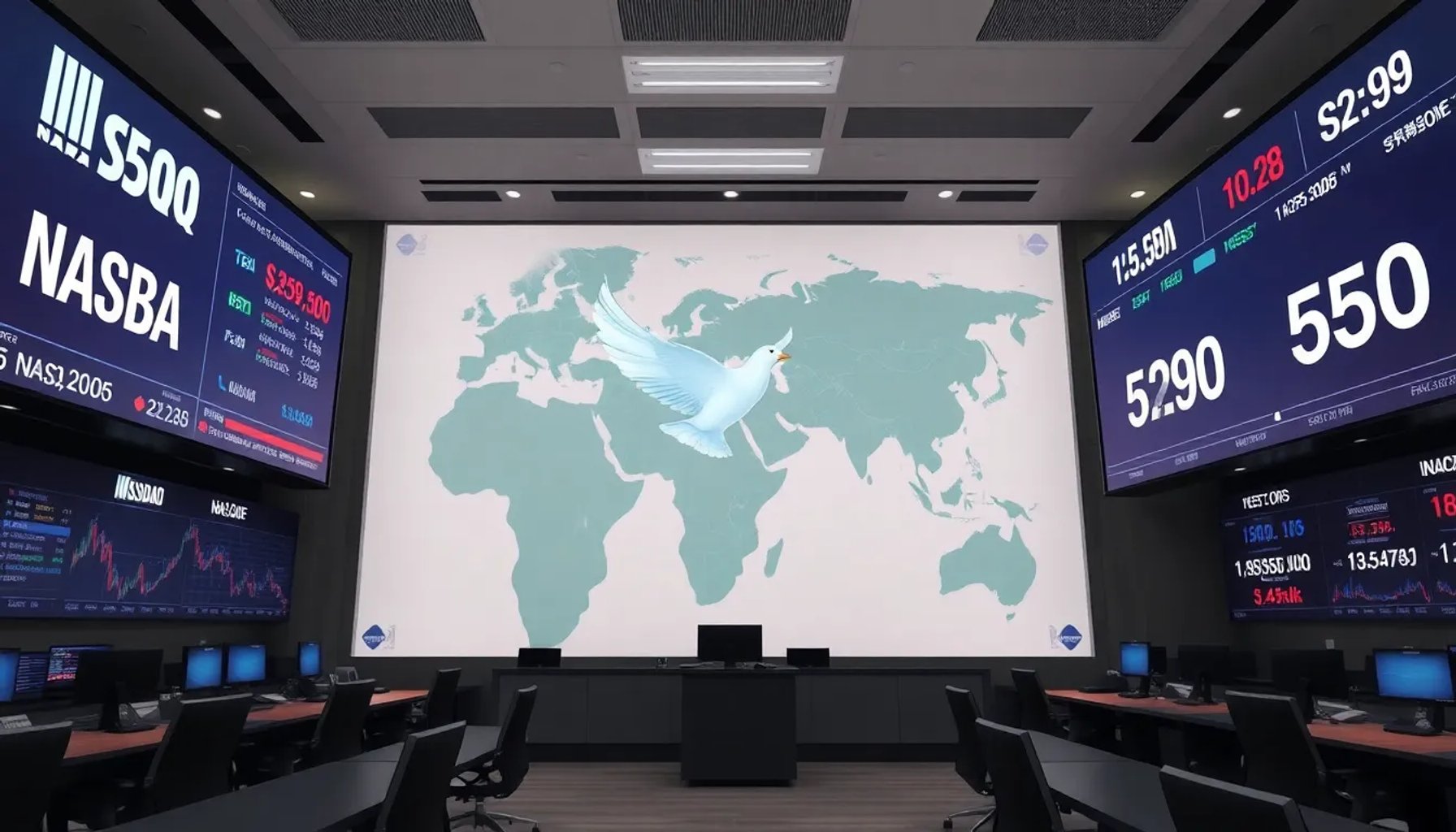 Gráfica del S&P 500 mostrando la recuperación tras tocar mínimos, con símbolos de alta y baja en el fondo.