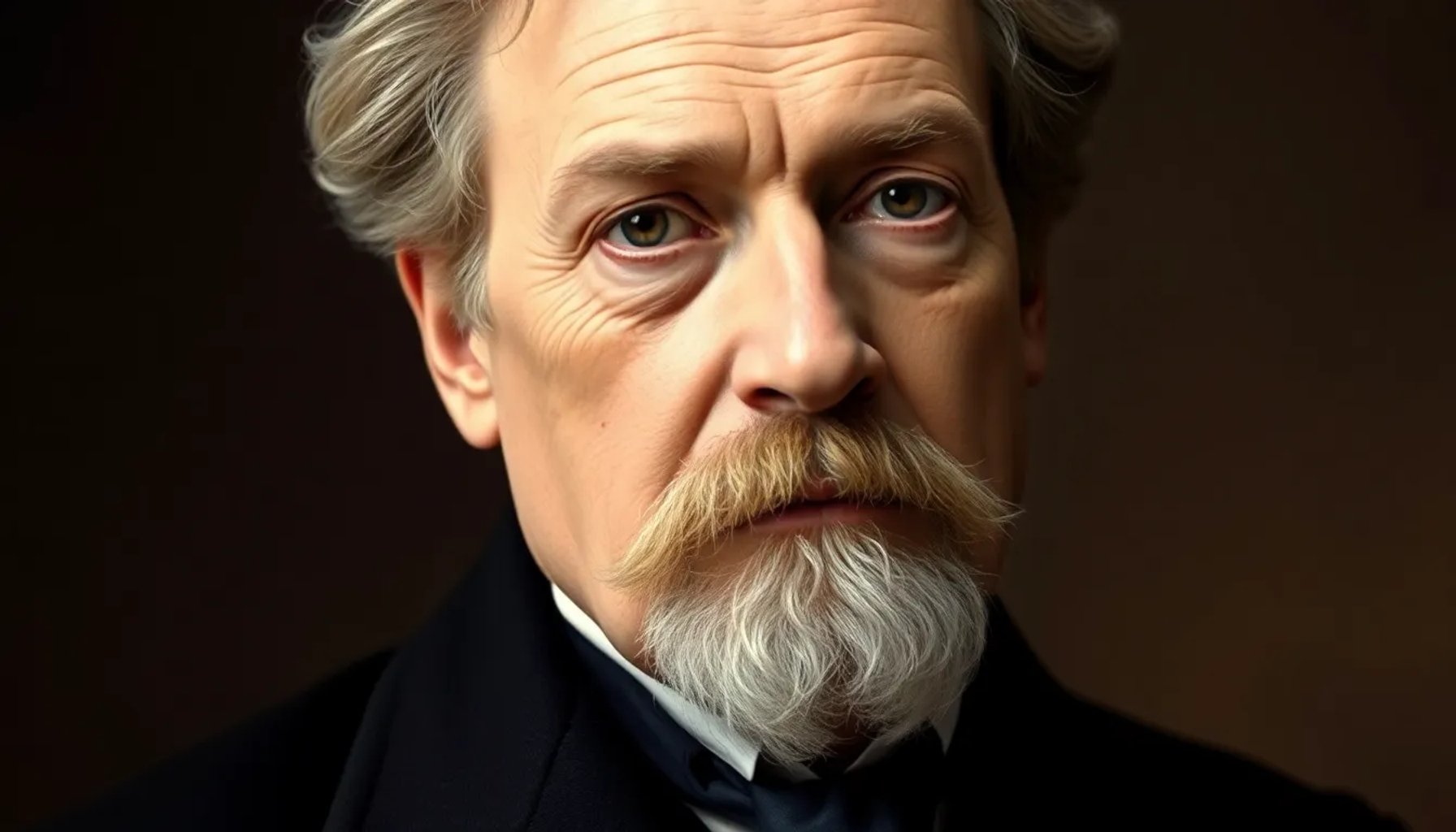 Retrato de Friedrich Nietzsche reflexionando, con expresión intensa y fondo neutro