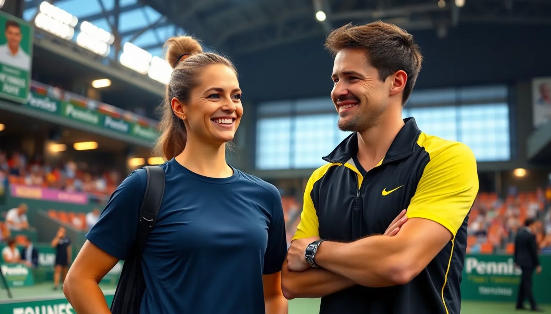 Paula Badosa y Rafael Nadal conversando en la zona de prensa del Mutua Madrid Open, mostrando apoyo mutuo