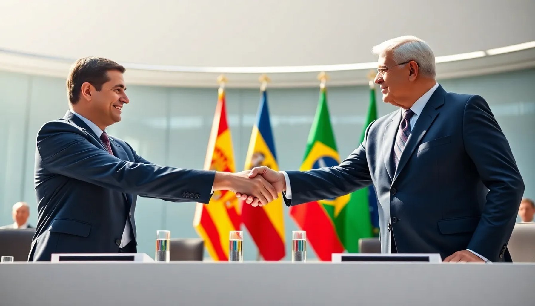 Pedro Sánchez y Luiz Inácio Lula da Silva estrechan la mano durante la cumbre España-Brasil en Barcelona