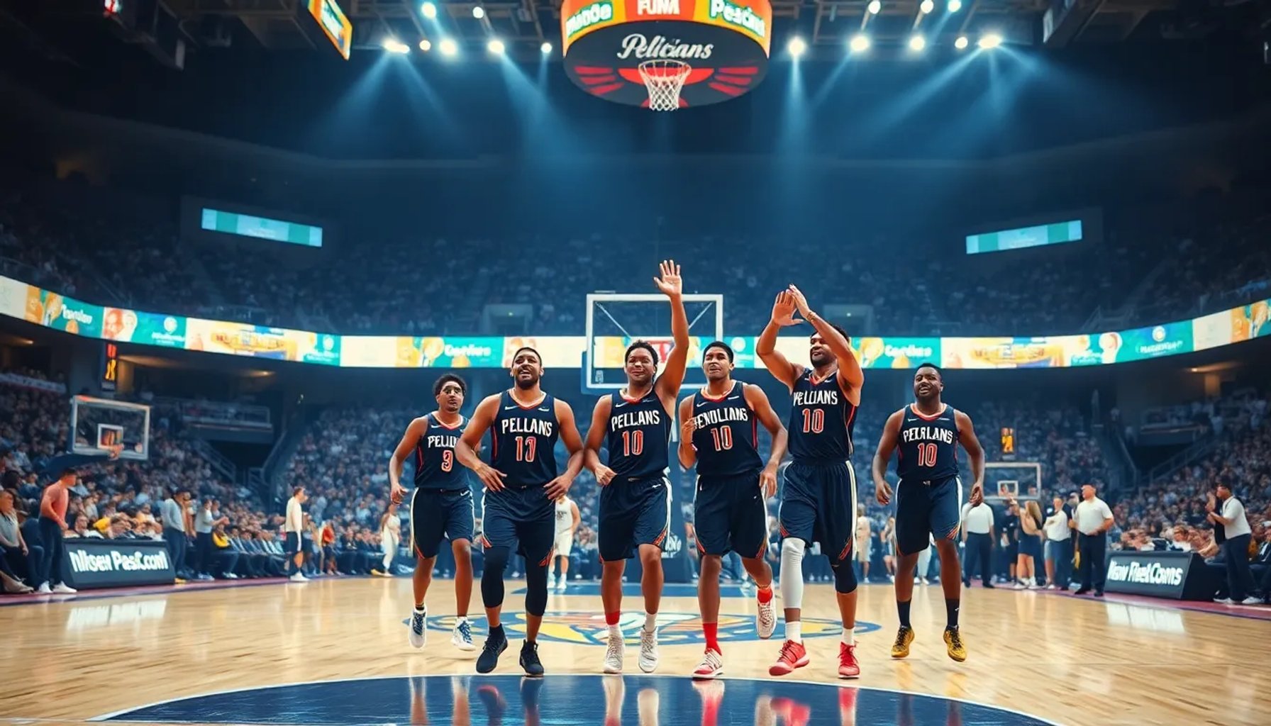 Jugadores de los New Orleans Pelicans celebrando su victoria 156-137 sobre los Utah Jazz en el Vivint Arena