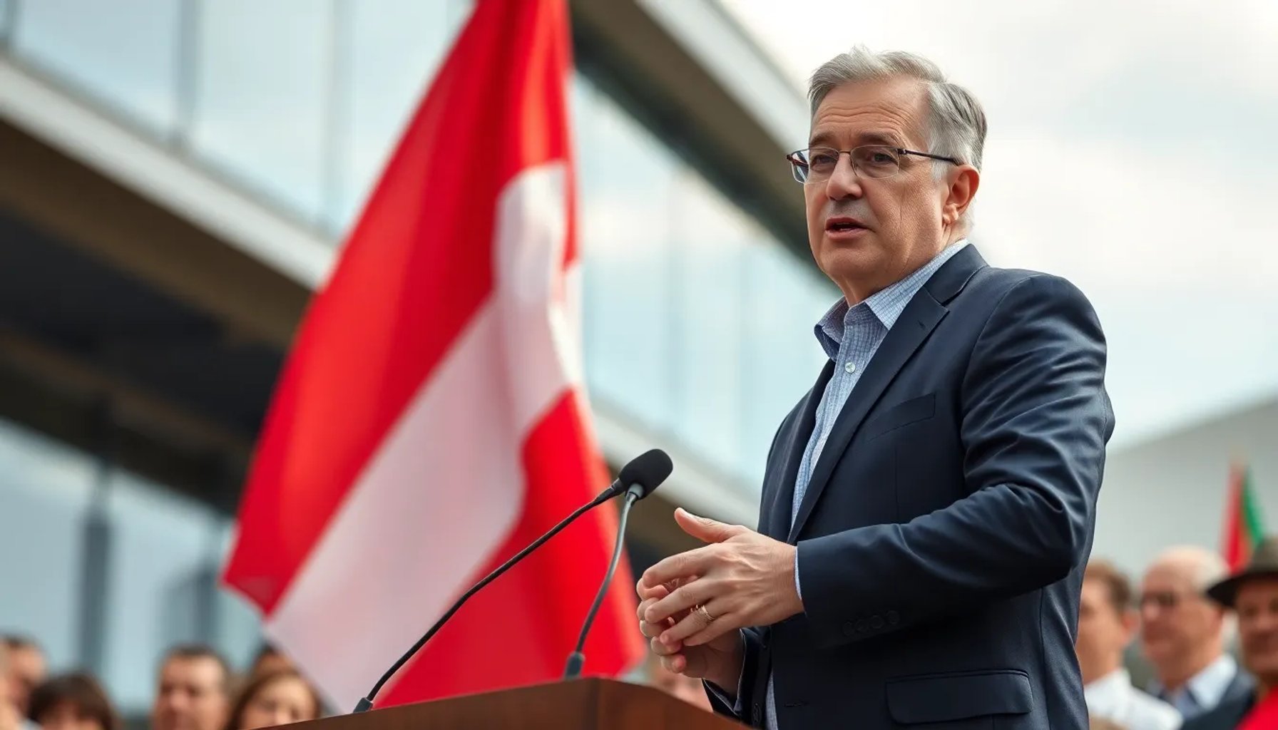 Péter Magyar en un mitin electoral, frente a una multitud de seguidores en Budapest