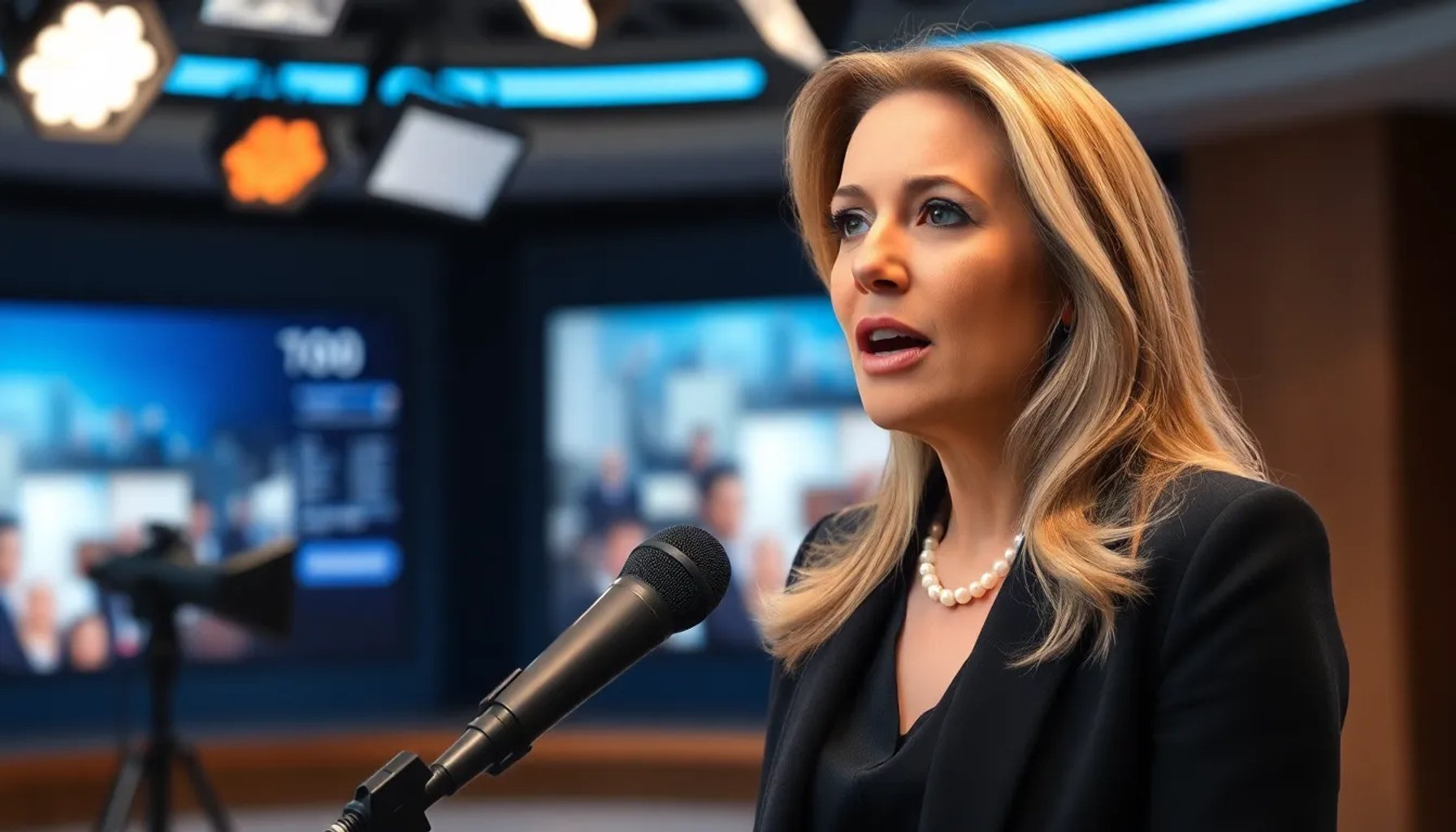 Pilar Rodríguez Losantos hablando en una entrevista televisiva mientras comenta la polémica entre Carlos Baute y Delcy Rodríguez