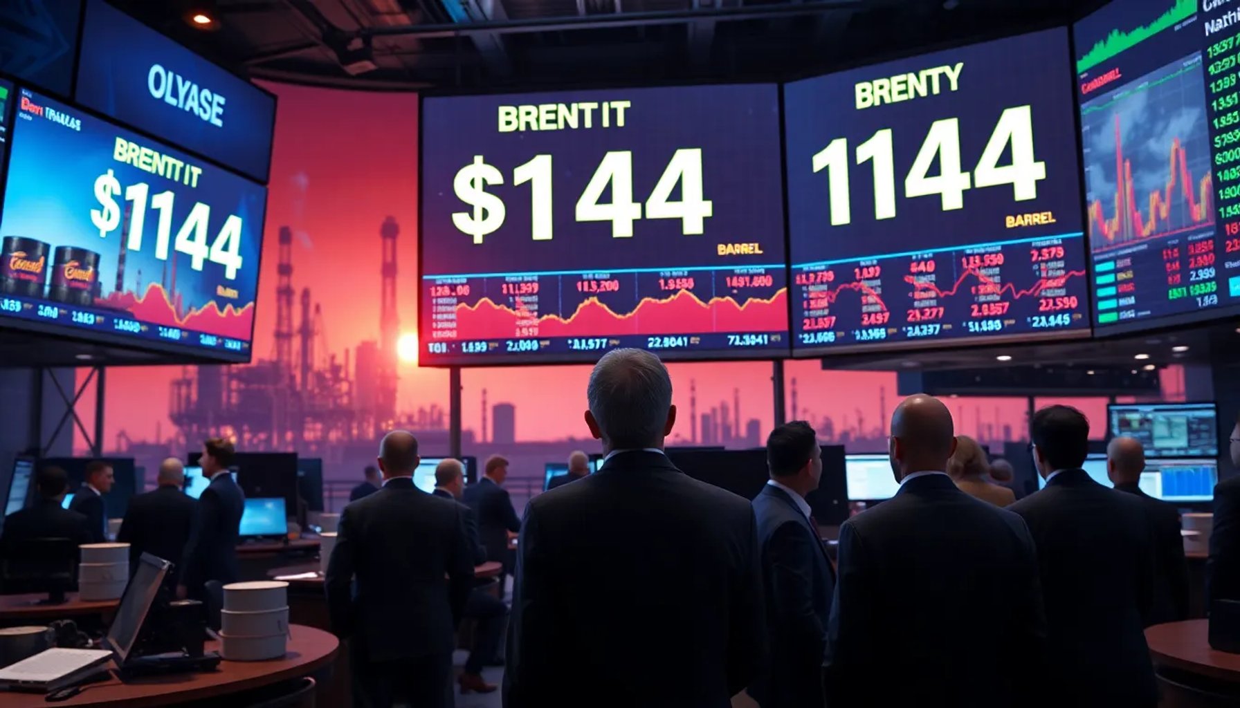 Gráfica del precio histórico del petróleo Brent superando los 144 dólares por barril