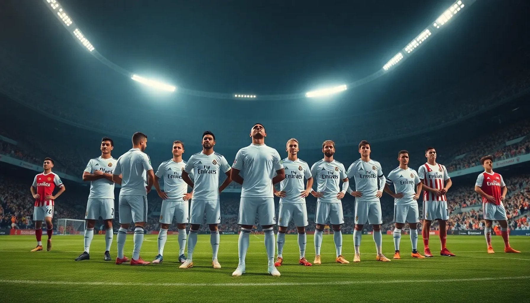 Jugadores del Real Madrid alineados en el Santiago Bernabéu antes del partido contra el Girona