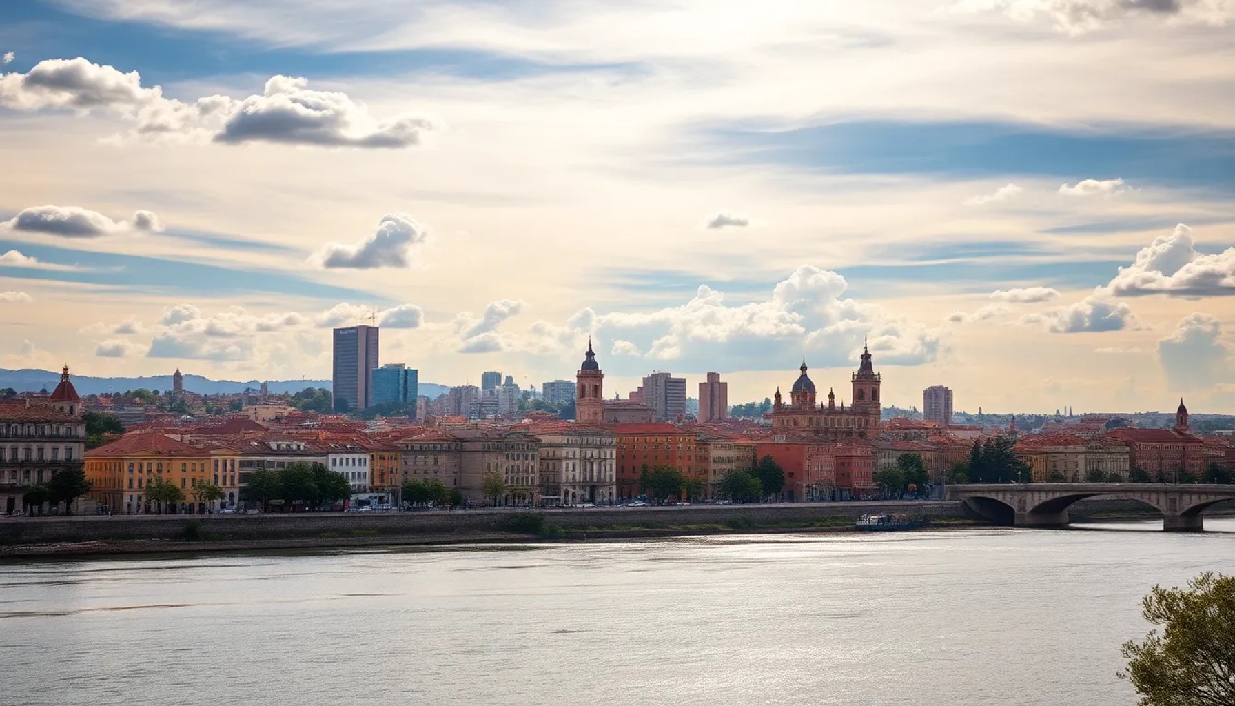 Vista panorámica del cielo de Zaragoza con nubes y sol, reflejando el pronóstico del día