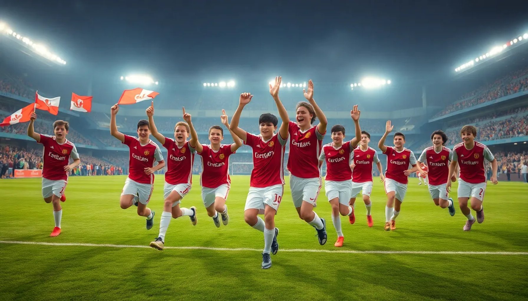 Jugadores del Real Racing Club Juvenil celebran el gol de la victoria contra Lugo en el estadio de Santander