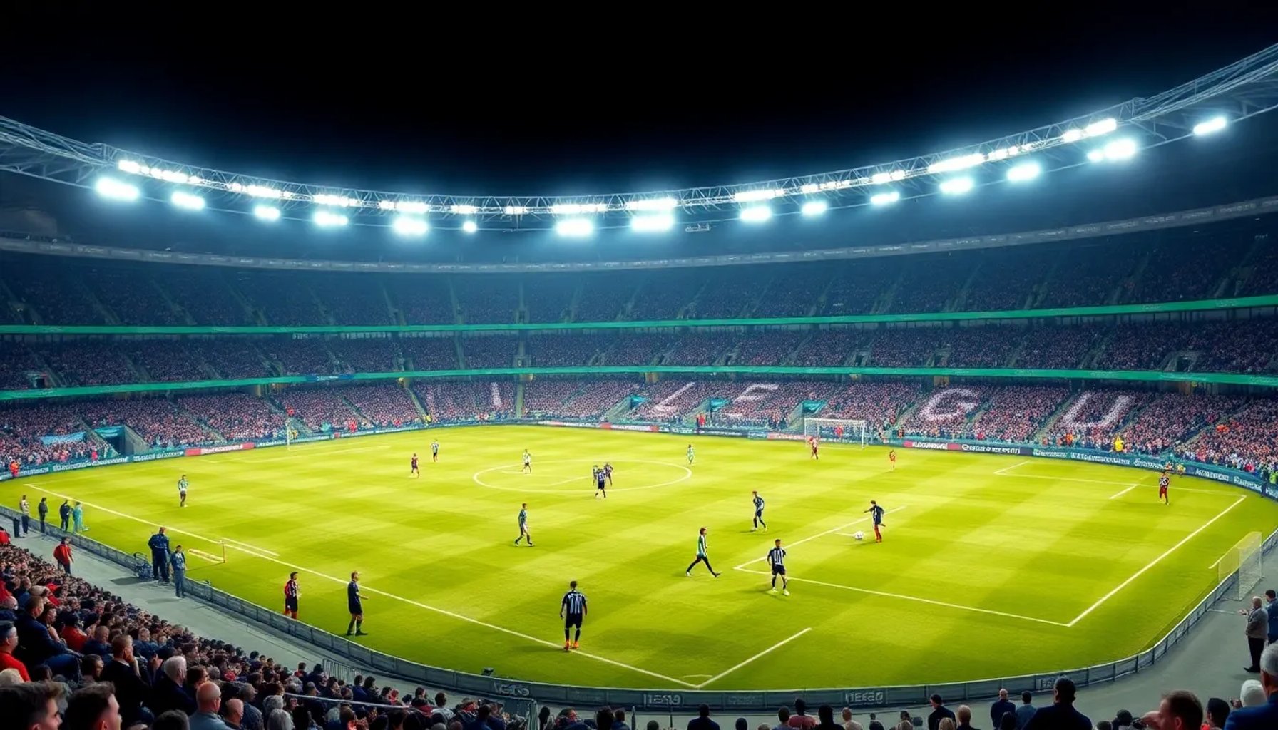 Imagen del estadio con jugadores del Real Betis y Braga compitiendo en la UEFA Europa League