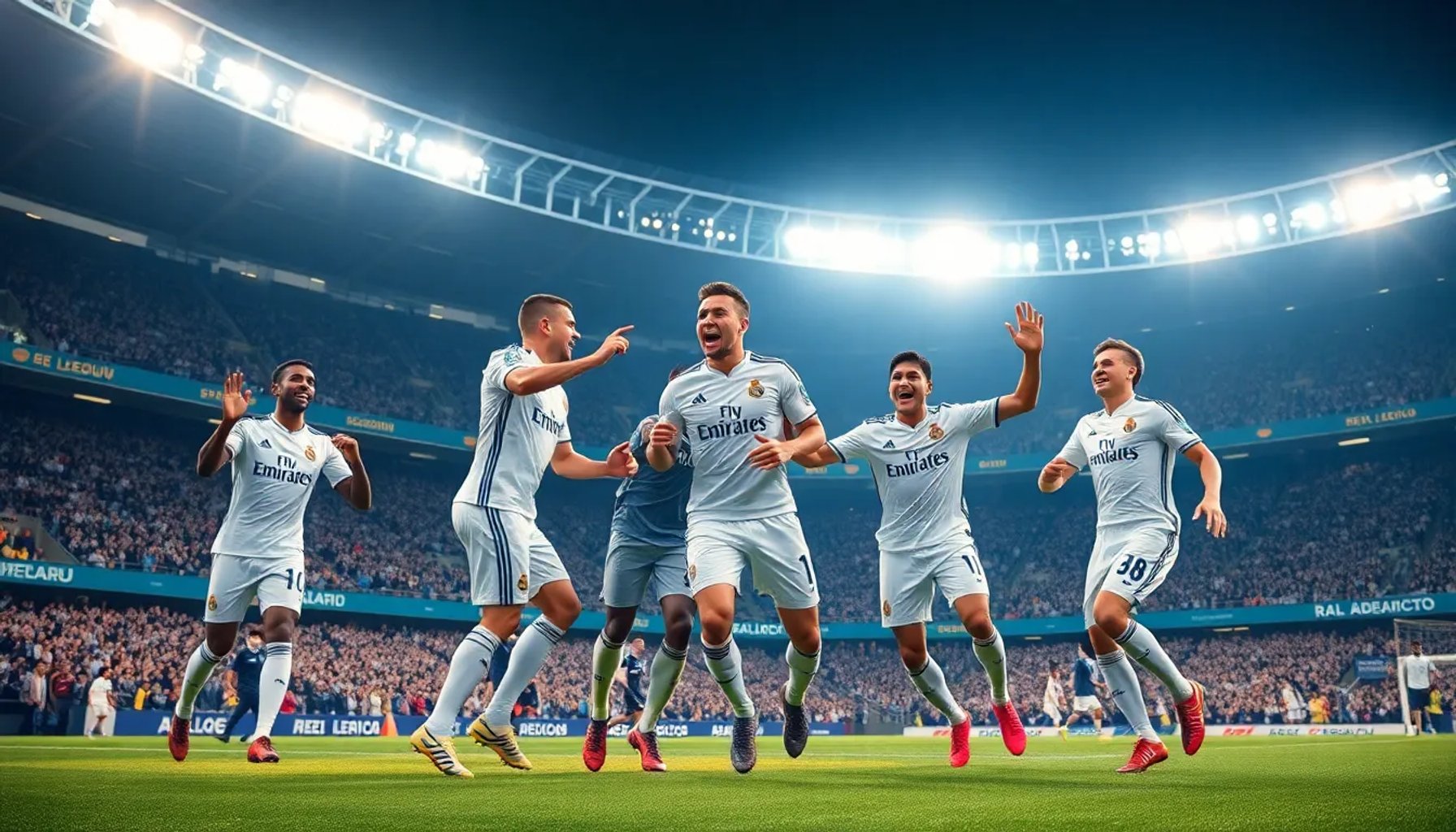 Jugadores del Real Madrid celebran el gol en el Estadio Santiago Bernabéu tras vencer al Alavés