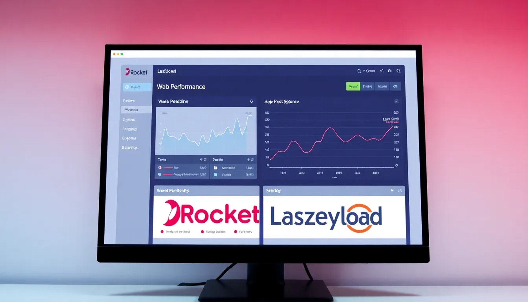Pantalla de computadora mostrando la interfaz de Rocket LazyLoad optimizando la carga de una página web