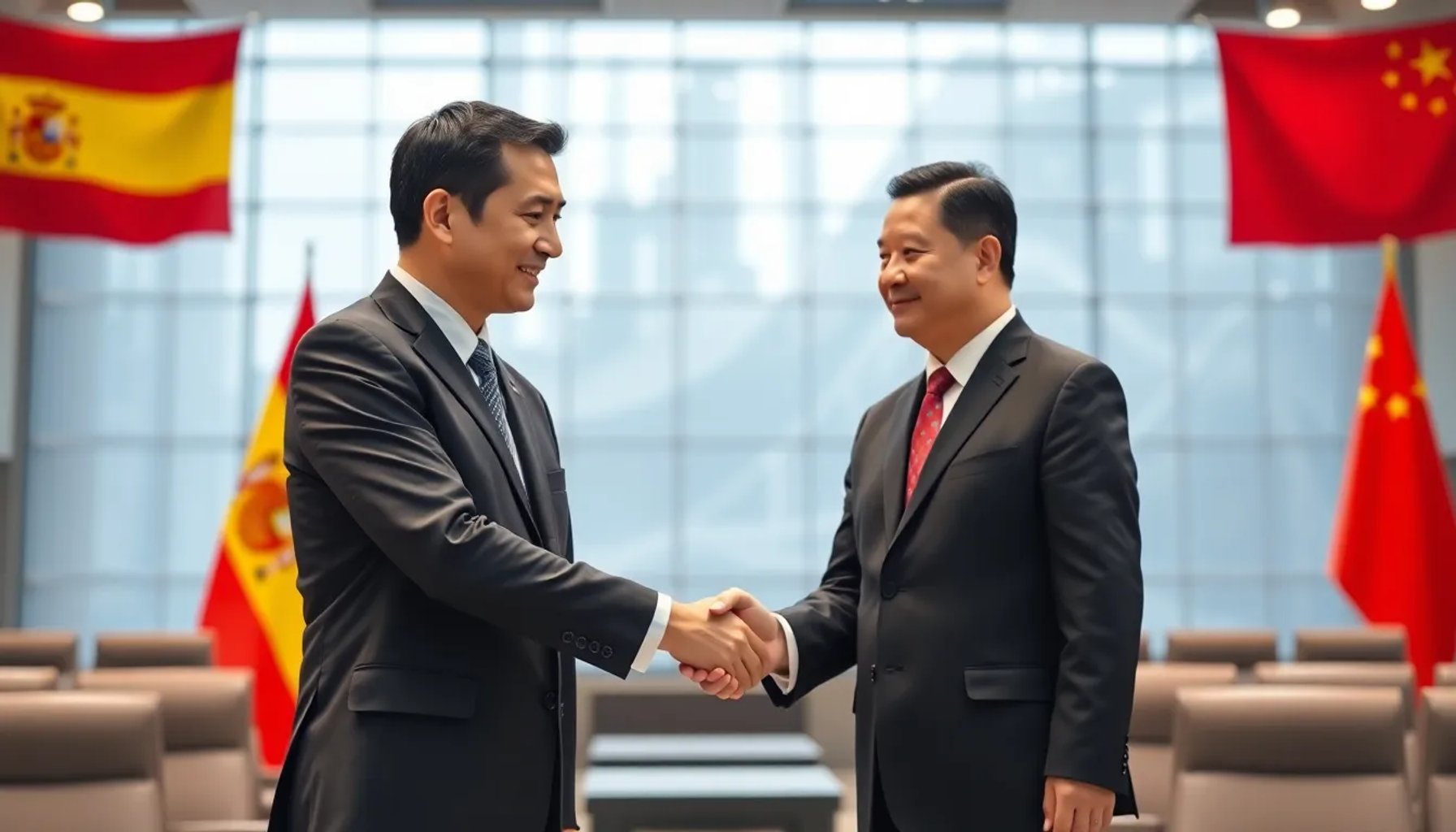 Pedro Sánchez y Begoña Gómez frente al edificio del Ministerio de Energía en Beijing, China