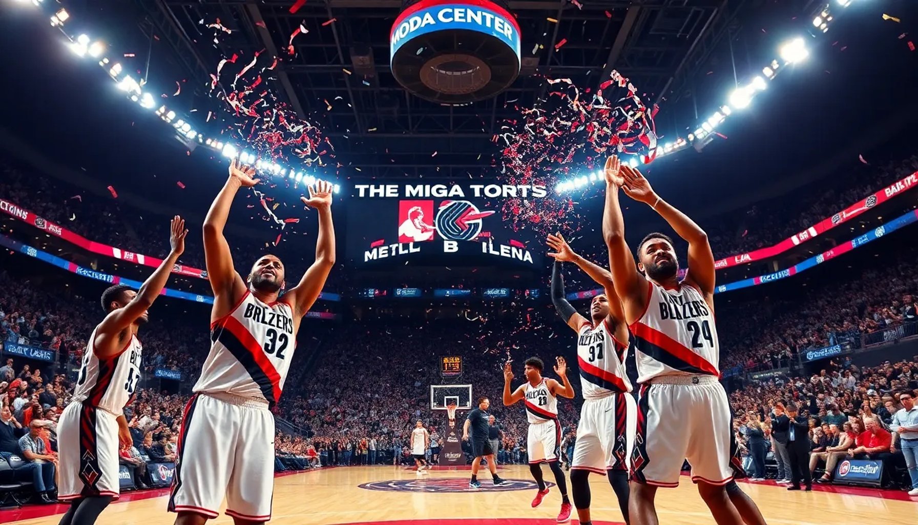 Portland Trail Blazers celebrando su victoria sobre los Los Angeles Clippers en la cancha del Moda Center