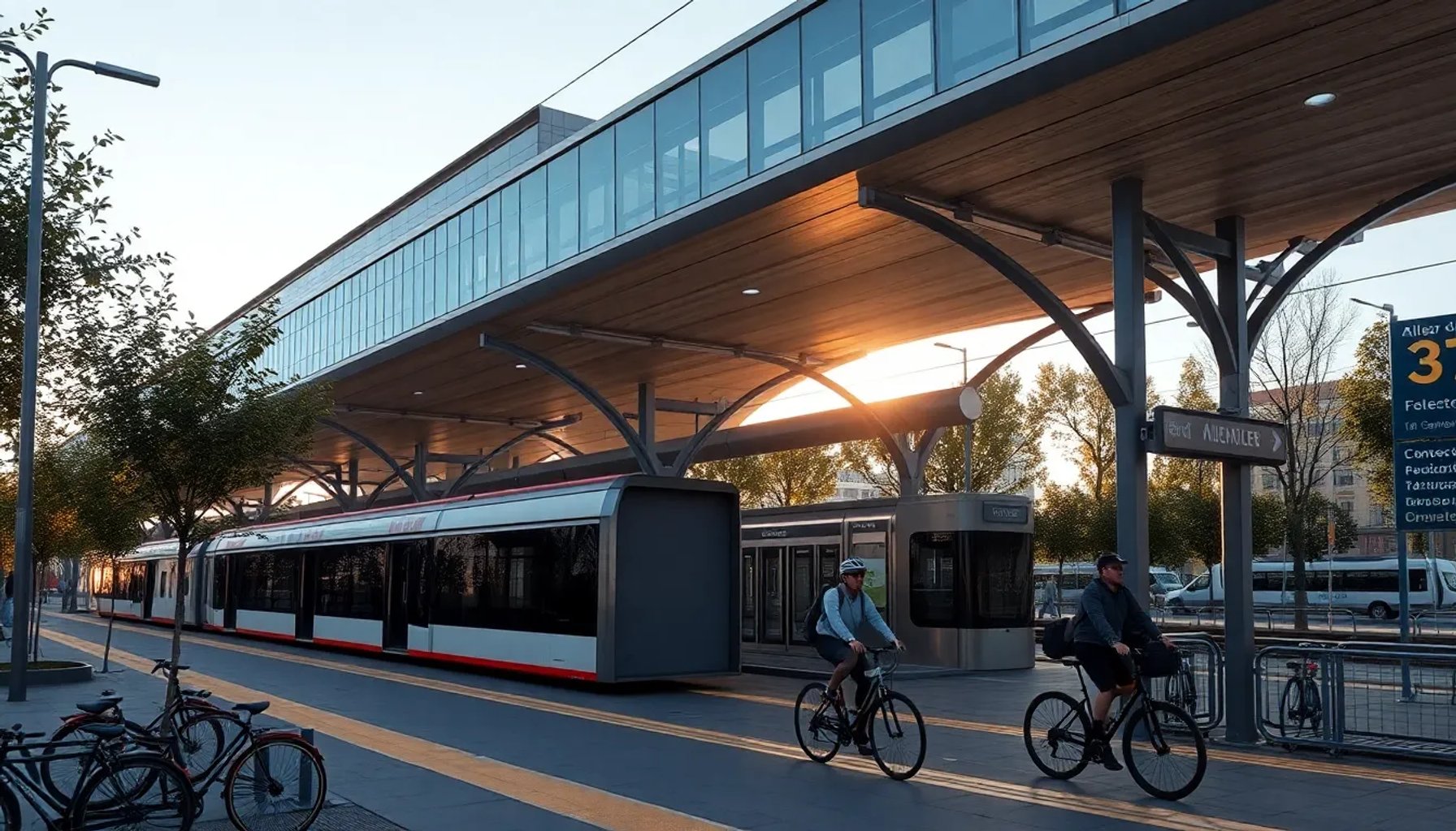 Visualización de la futura estación de Cercanías Tres Cantos Norte con andenes y entorno urbano moderno