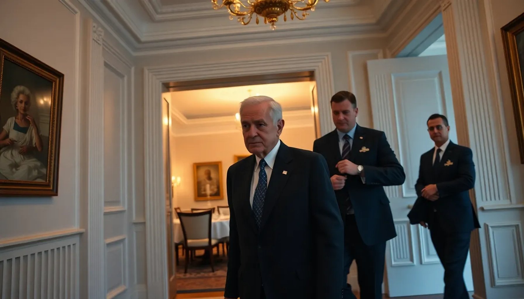 Donald Trump siendo escoltado fuera de la Casa Blanca tras un tiroteo durante la cena de corresponsales