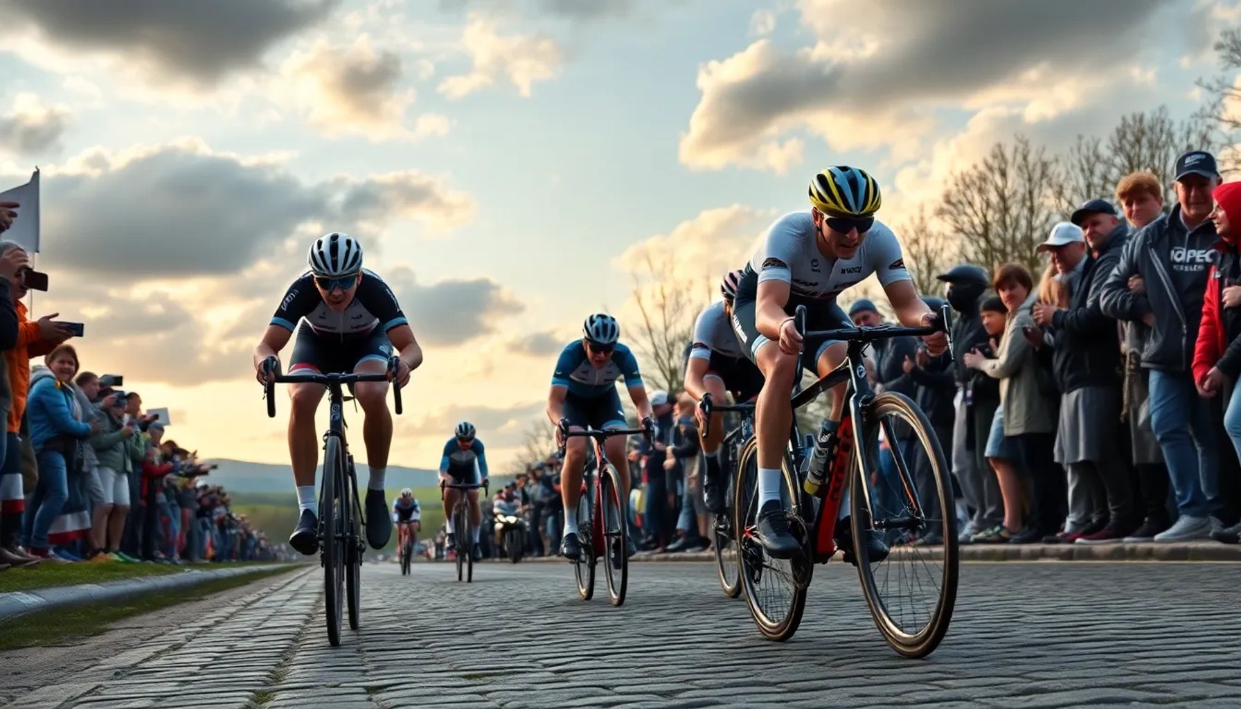 Wout van der Poel y Tadej Pogacar compitiendo en el Tour de Flandes 2026 sobre los adoquines belgas