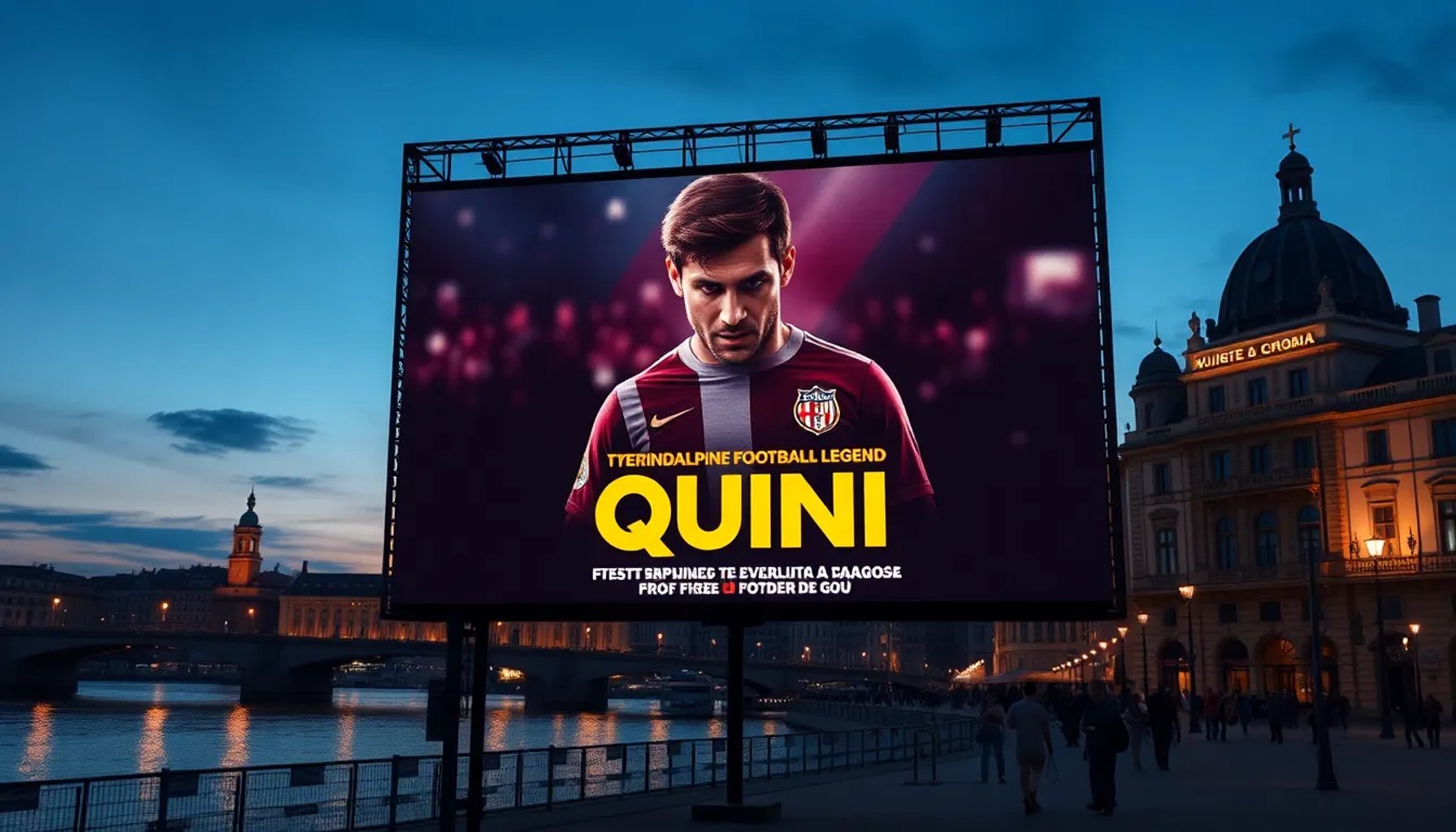 Cartel de la serie del secuestro de Quini proyectado en una pantalla al aire libre en Zaragoza