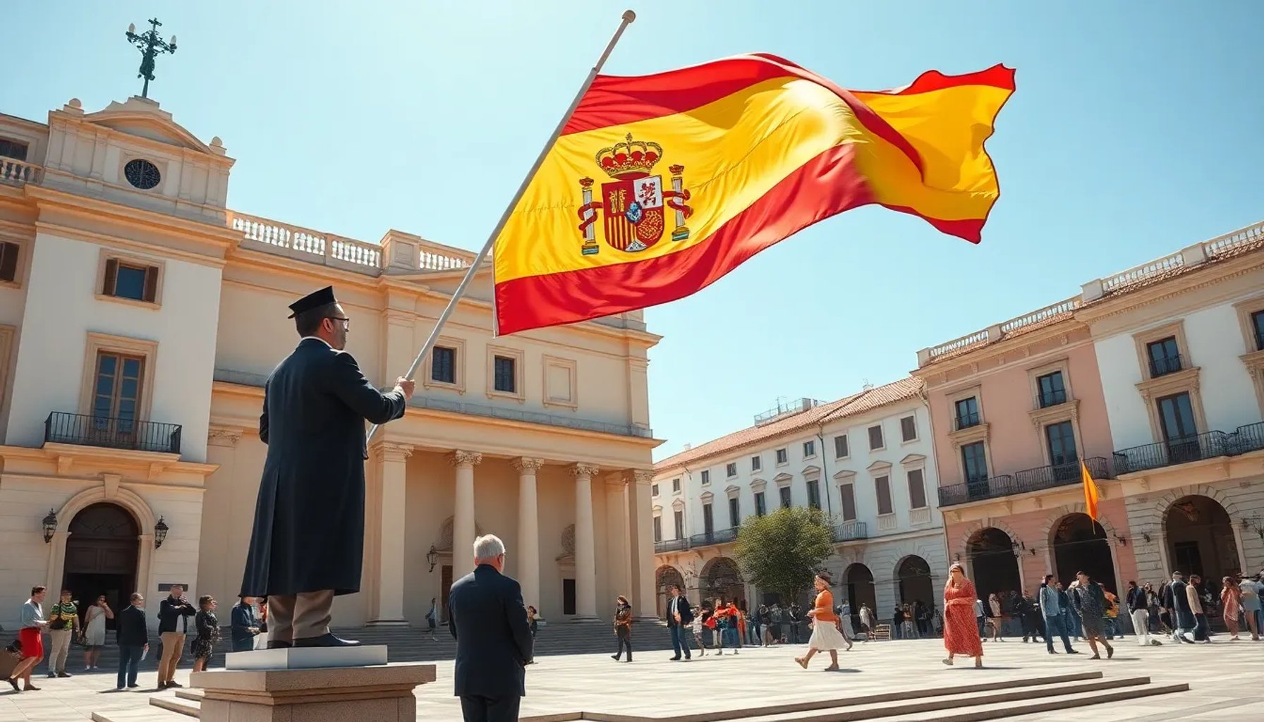 Alcalde de Vox izando la bandera española frente al ayuntamiento municipal