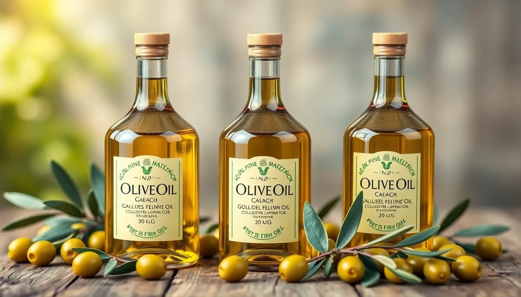 Botellas de los nuevos aceites de oliva virgen extra españoles con certificación de reducción de colesterol