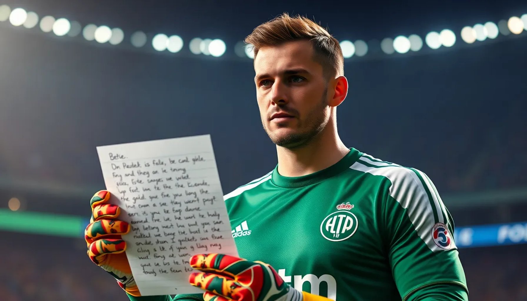 Adrián San Miguel, guardameta del Betis, sosteniendo su carta de despedida