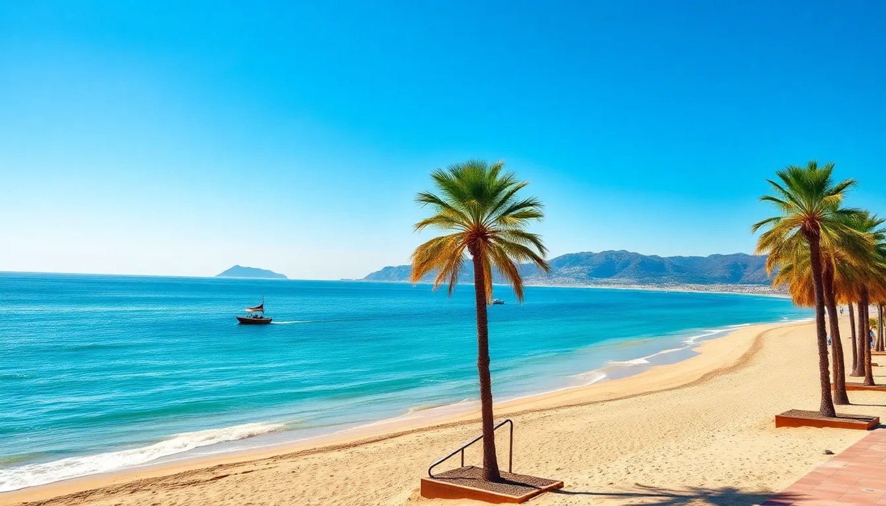 Vista panorámica del horizonte de Alicante con sol y mar en primavera
