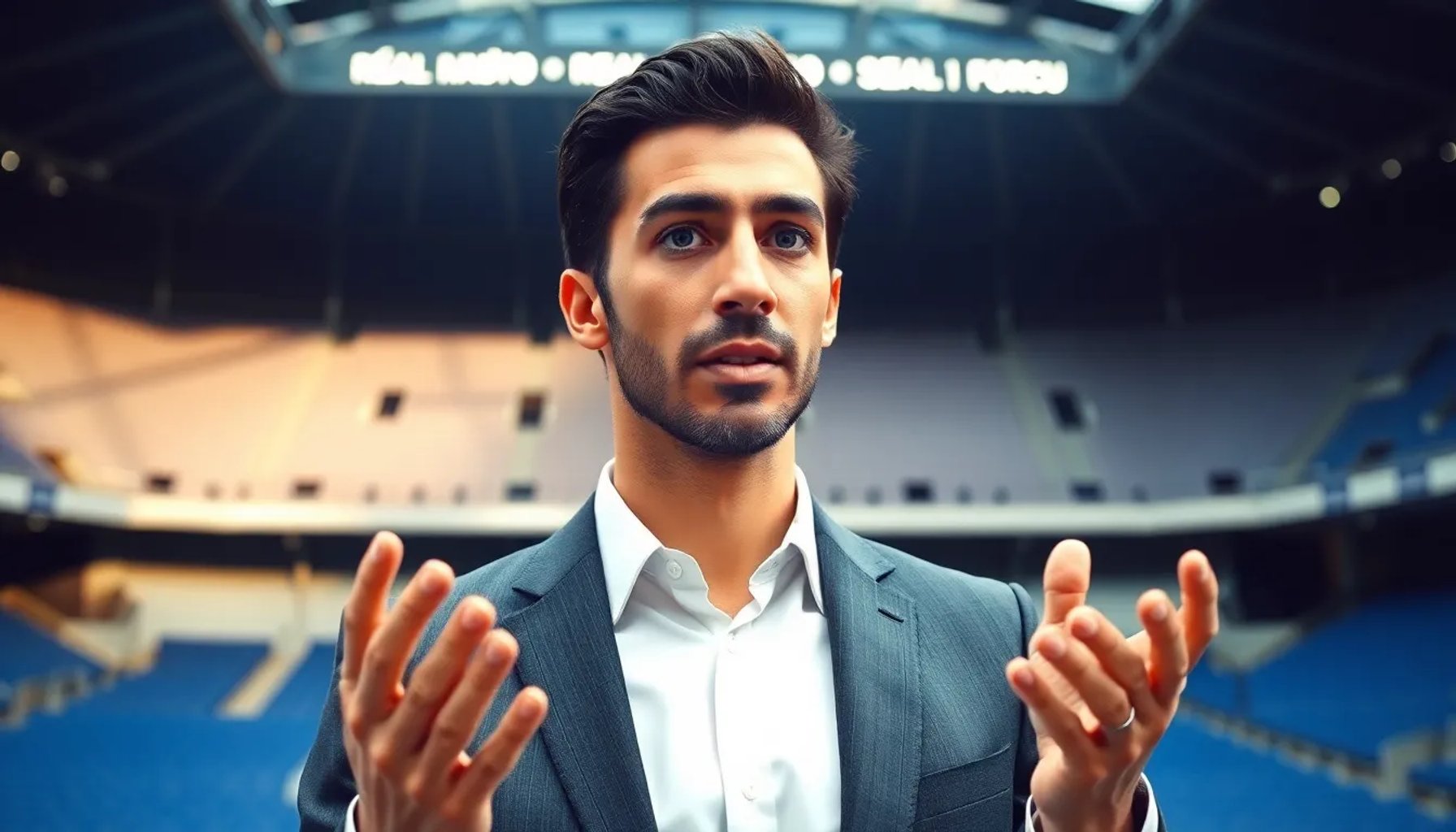 Álvaro Arbeloa en la sala de prensa del Bernabéu, con gesto firme mientras habla de su autoridad sobre la alineación