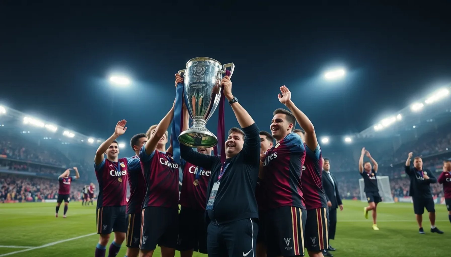 Celebración del Aston Villa al levantar la Copa de la Europa League bajo la dirección de Unai Emery