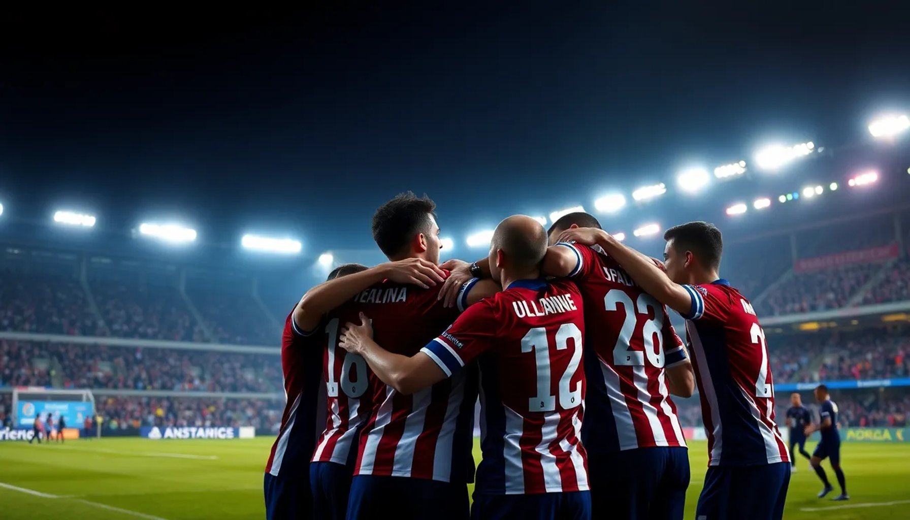 Jugadores del Atlético-MG celebrando la victoria en la tanda de penales contra el Ceará bajo las luces del estadio