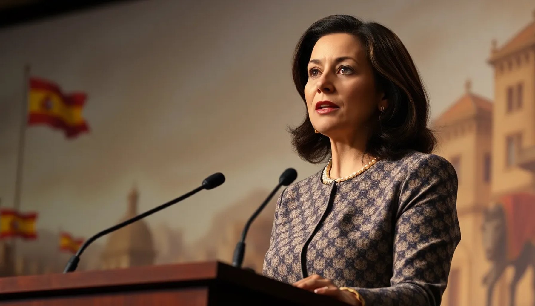 Isabel Díaz Ayuso en un acto público mientras menciona a Hernán Cortés