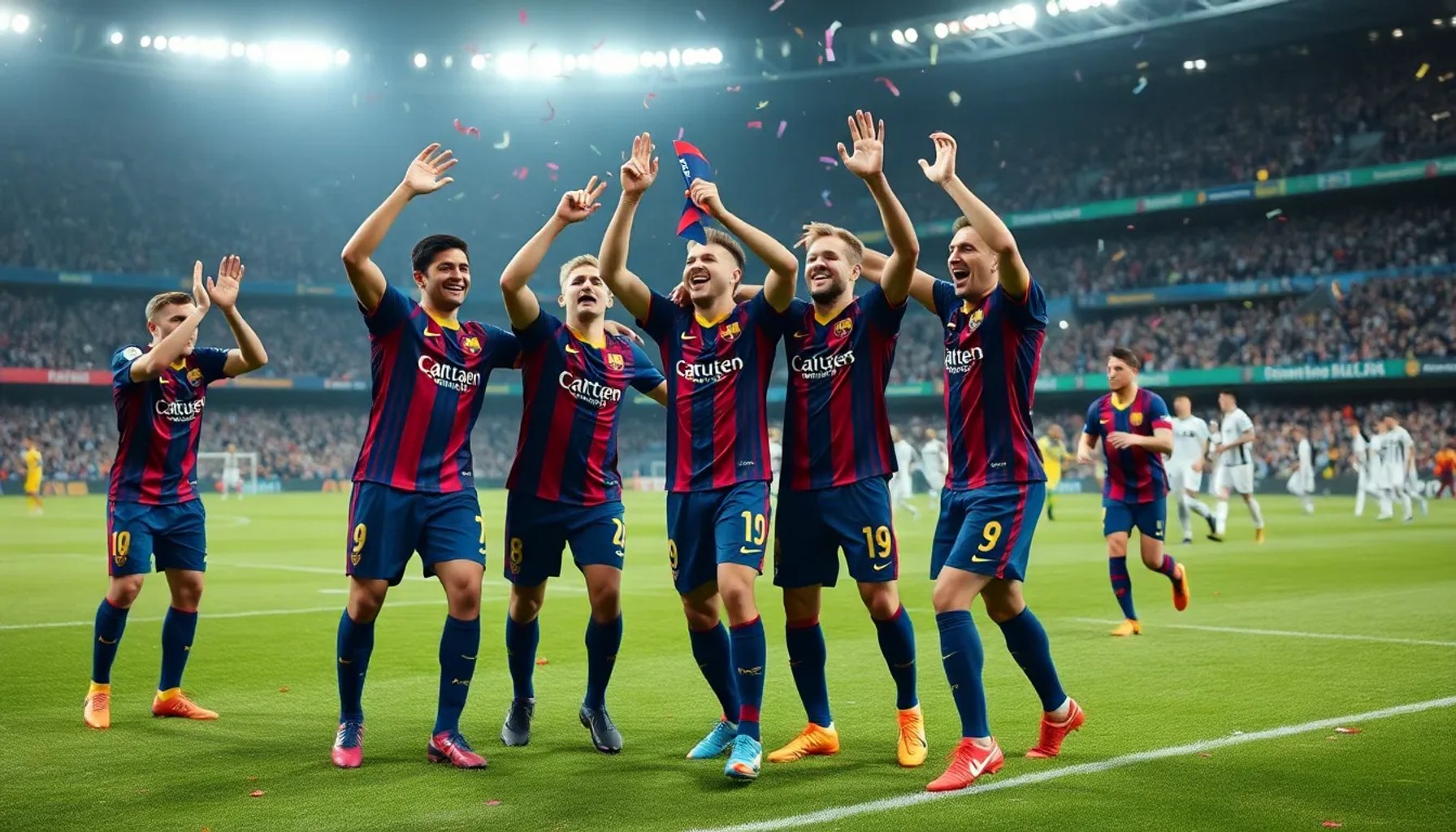 Jugadores del Barcelona celebrando la victoria en el Clásico que les dio el título de Liga