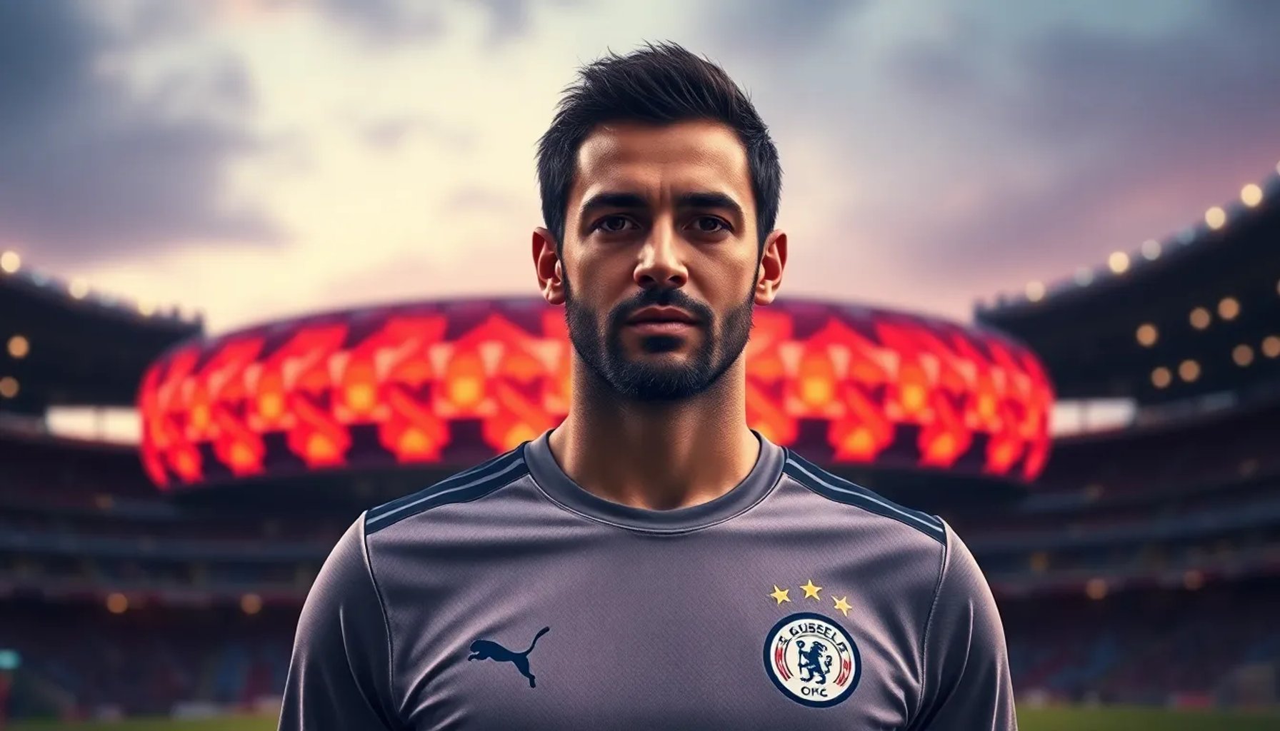 Bernardo Silva con la camiseta del Manchester City mirando hacia el estadio Metropolitano de Madrid