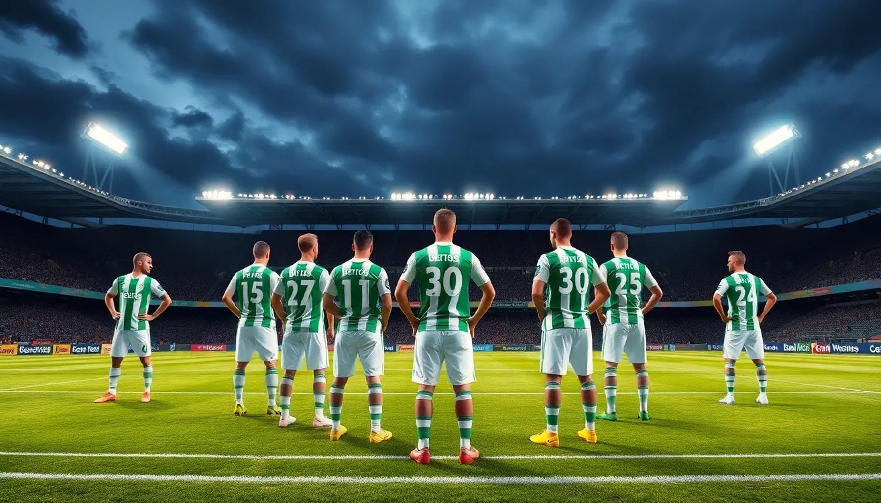 Jugadores del Real Betis alineados en el estadio Benito Villamarín antes del partido contra el Levante