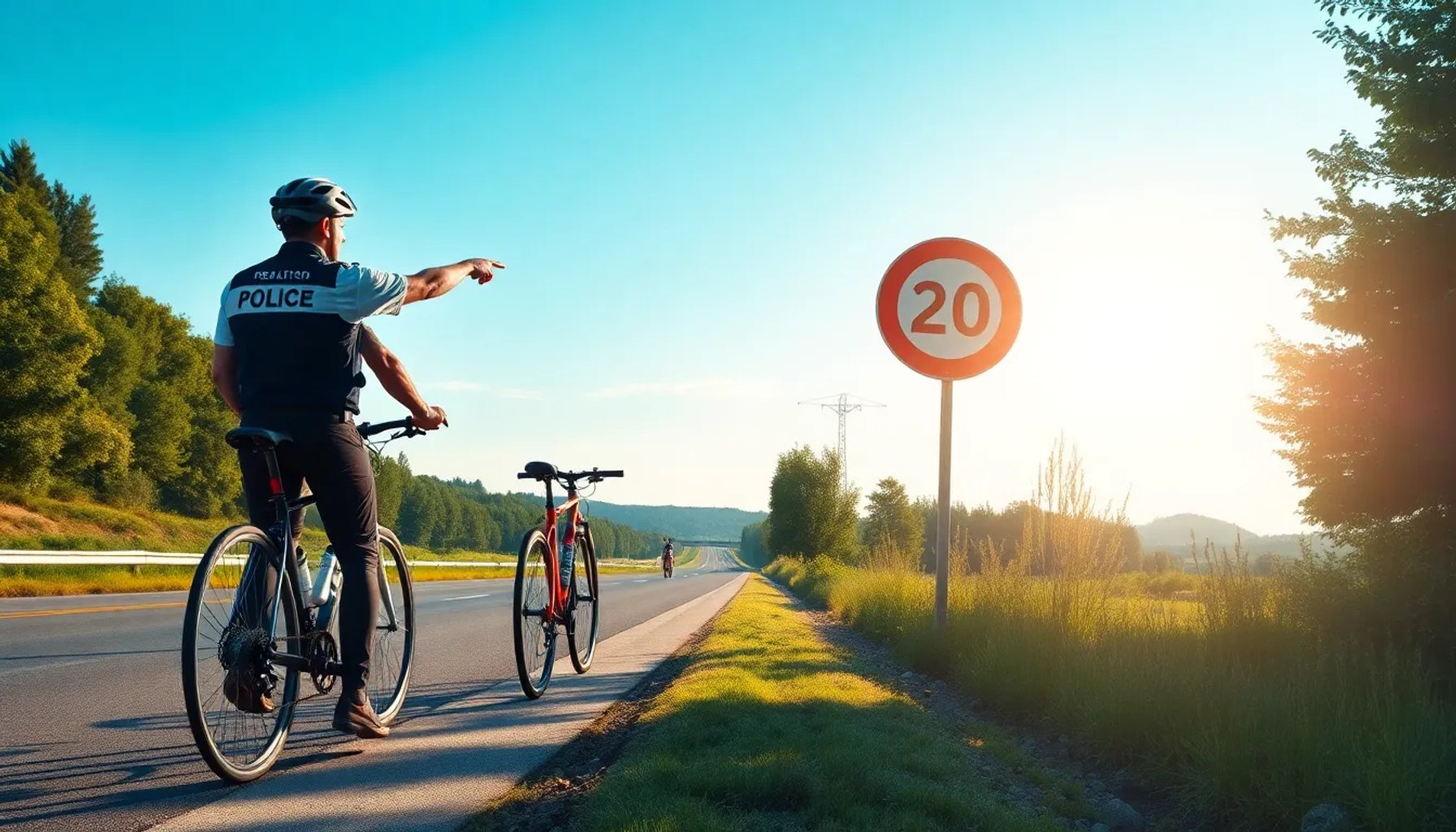 Ciclista detenido en el arcen de una carretera mientras pasa un coche bajo la nueva normativa