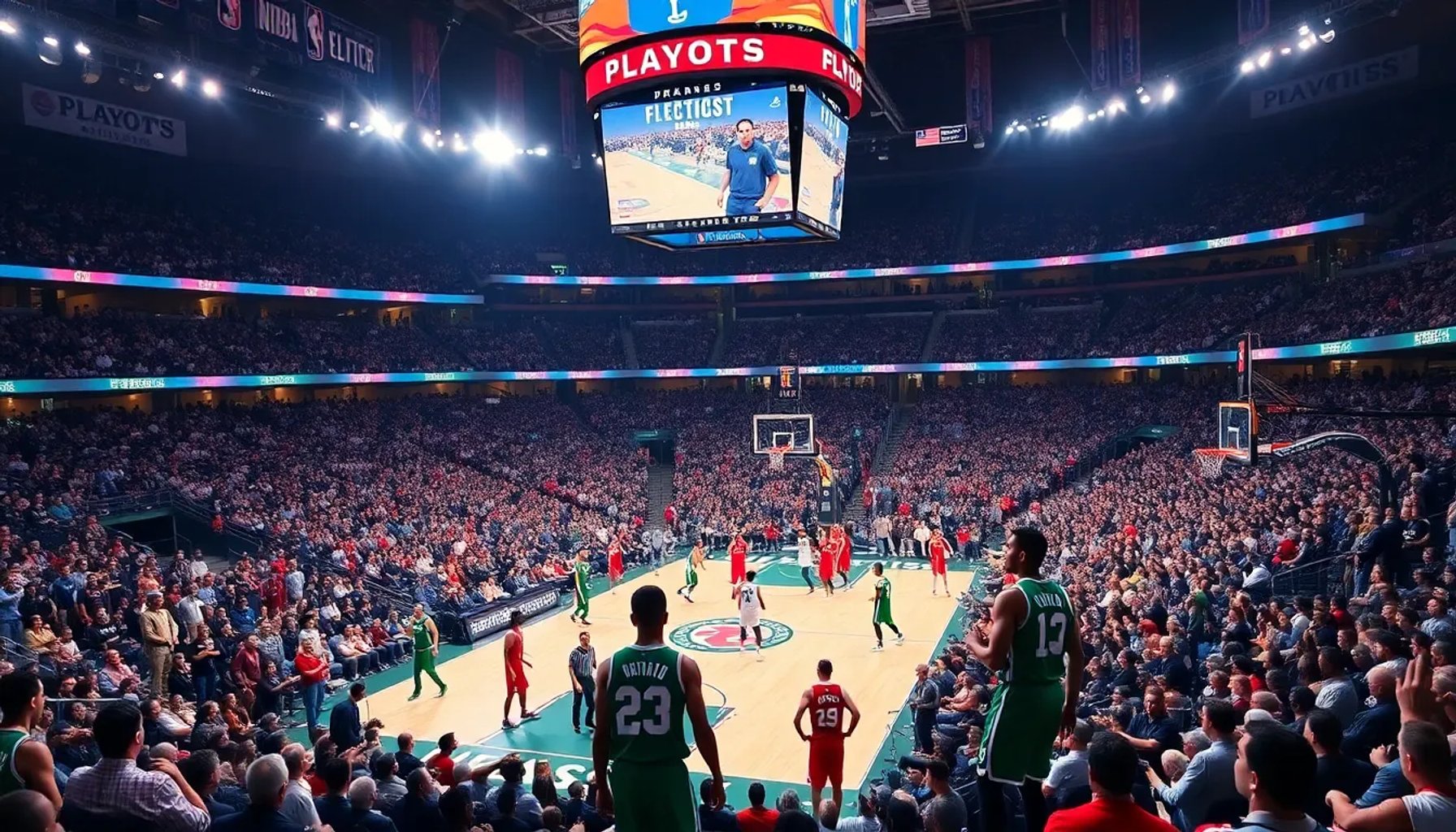 Boston Celtics y Philadelphia 76ers enfrentándose en la cancha de los Playoffs 2026
