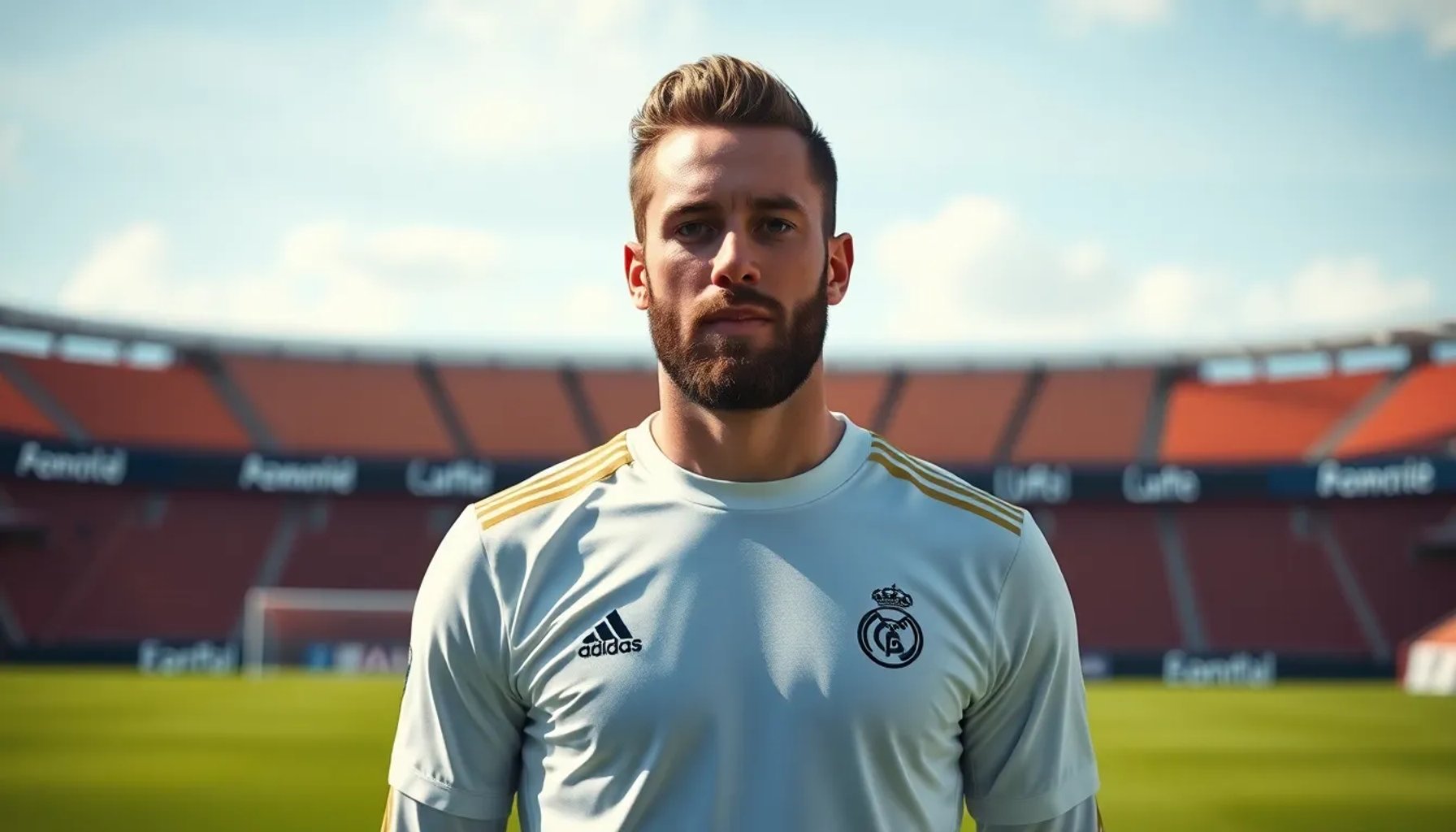 Dani Carvajal celebrando un partido con la camiseta del Real Madrid, mirada enfocada y gesto de determinación