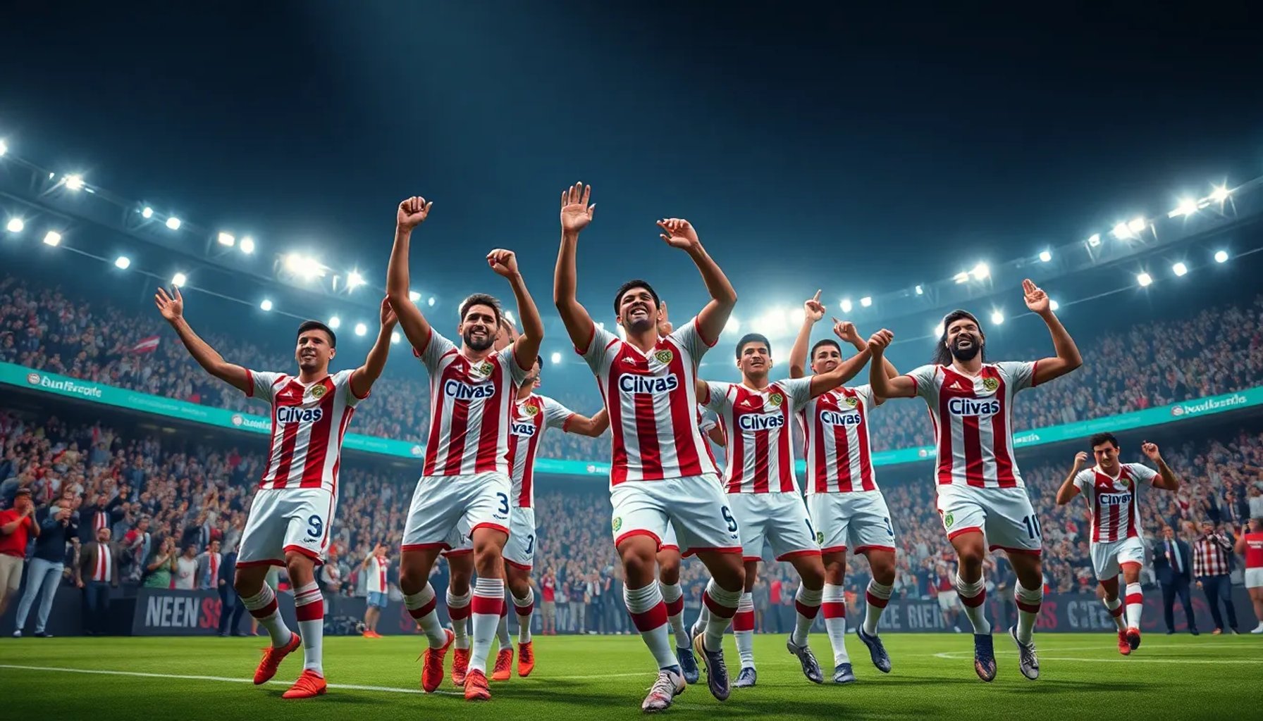Jugadores de Chivas celebrando su victoria sobre Tigres en la fase de cuartos de final del torneo Clausura 2026