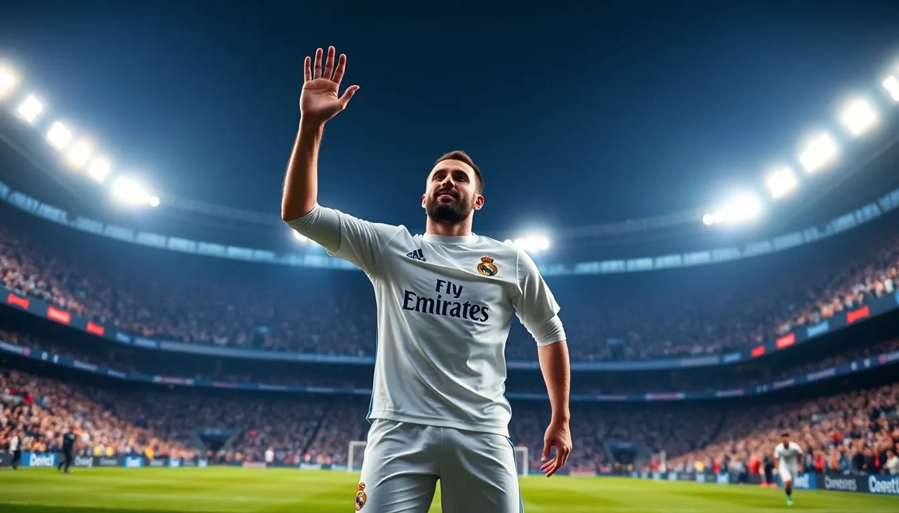 Dani Carvajal en el Santiago Bernabéu durante su emotiva despedida, rodeado de aficionados